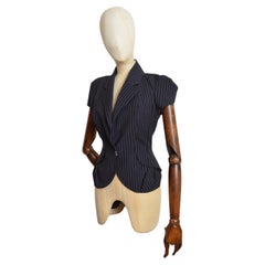 Vintage Spring 1999 John Galliano tailored pinstriped short sleeve fitted Blazer Jacket
