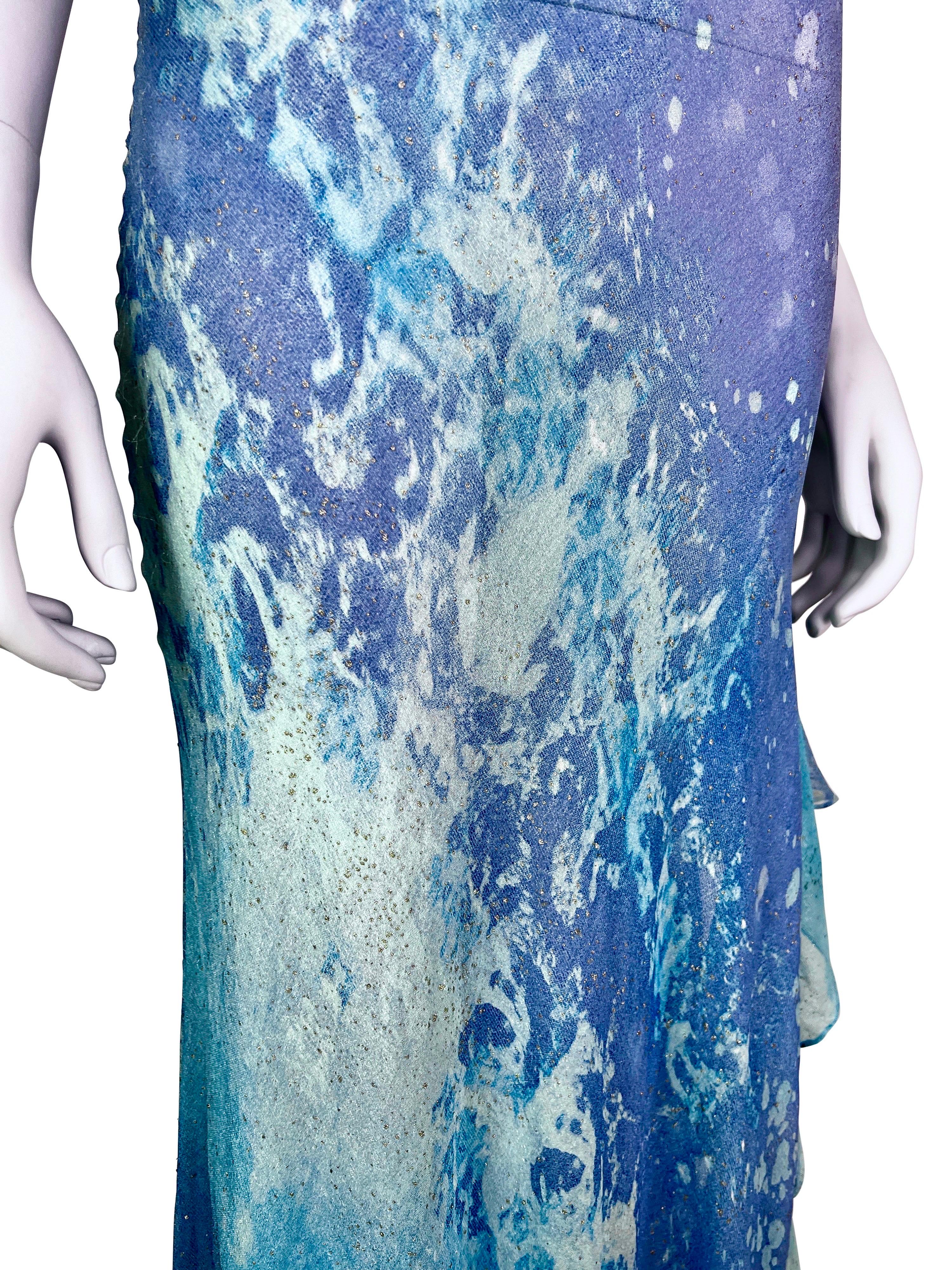 Spring 1999 Roberto Cavalli Watercolor Print Silk Gown For Sale 6