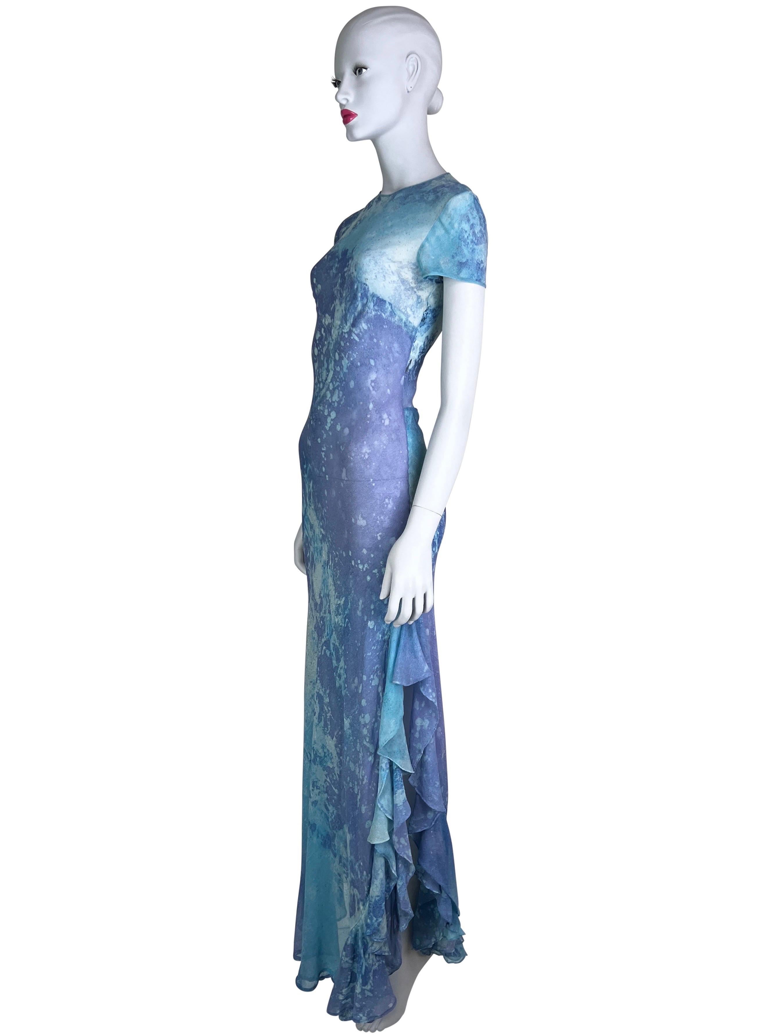 Spring 1999 Roberto Cavalli Watercolor Print Silk Gown In Good Condition For Sale In Prague, CZ