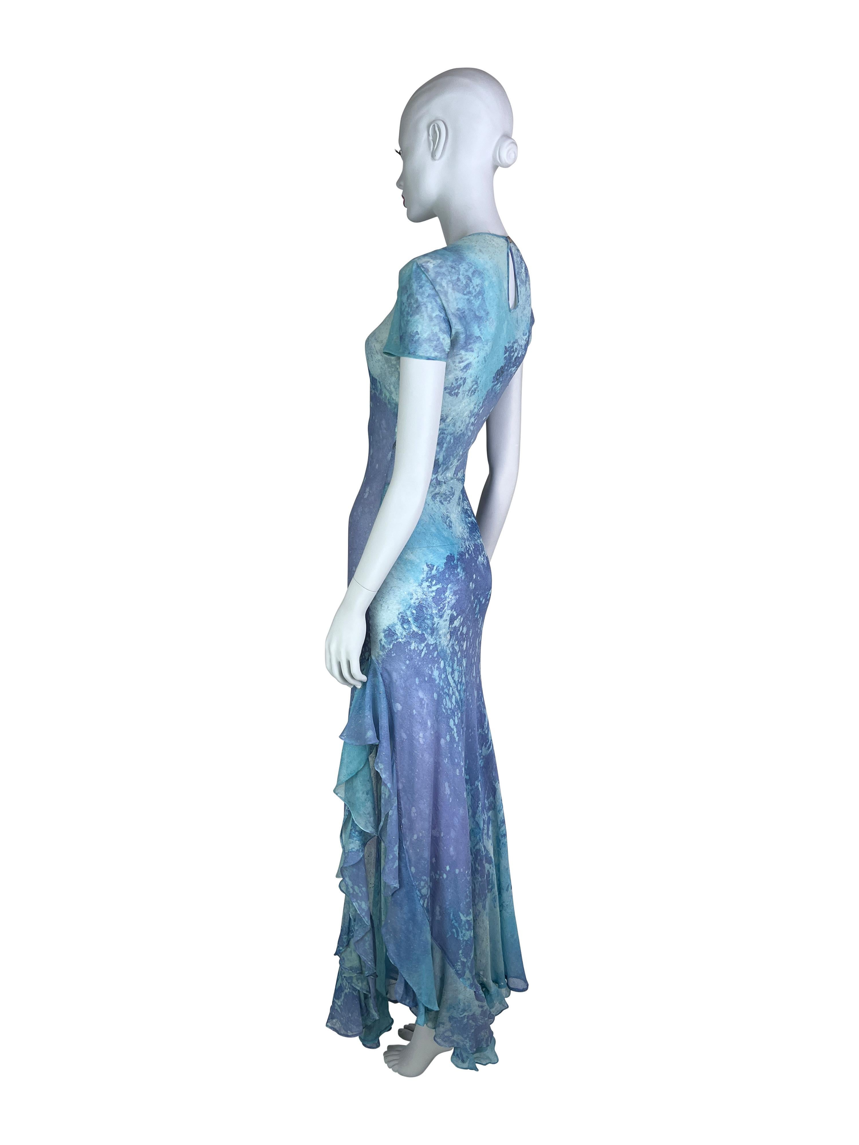 Spring 1999 Roberto Cavalli Watercolor Print Silk Gown For Sale 1