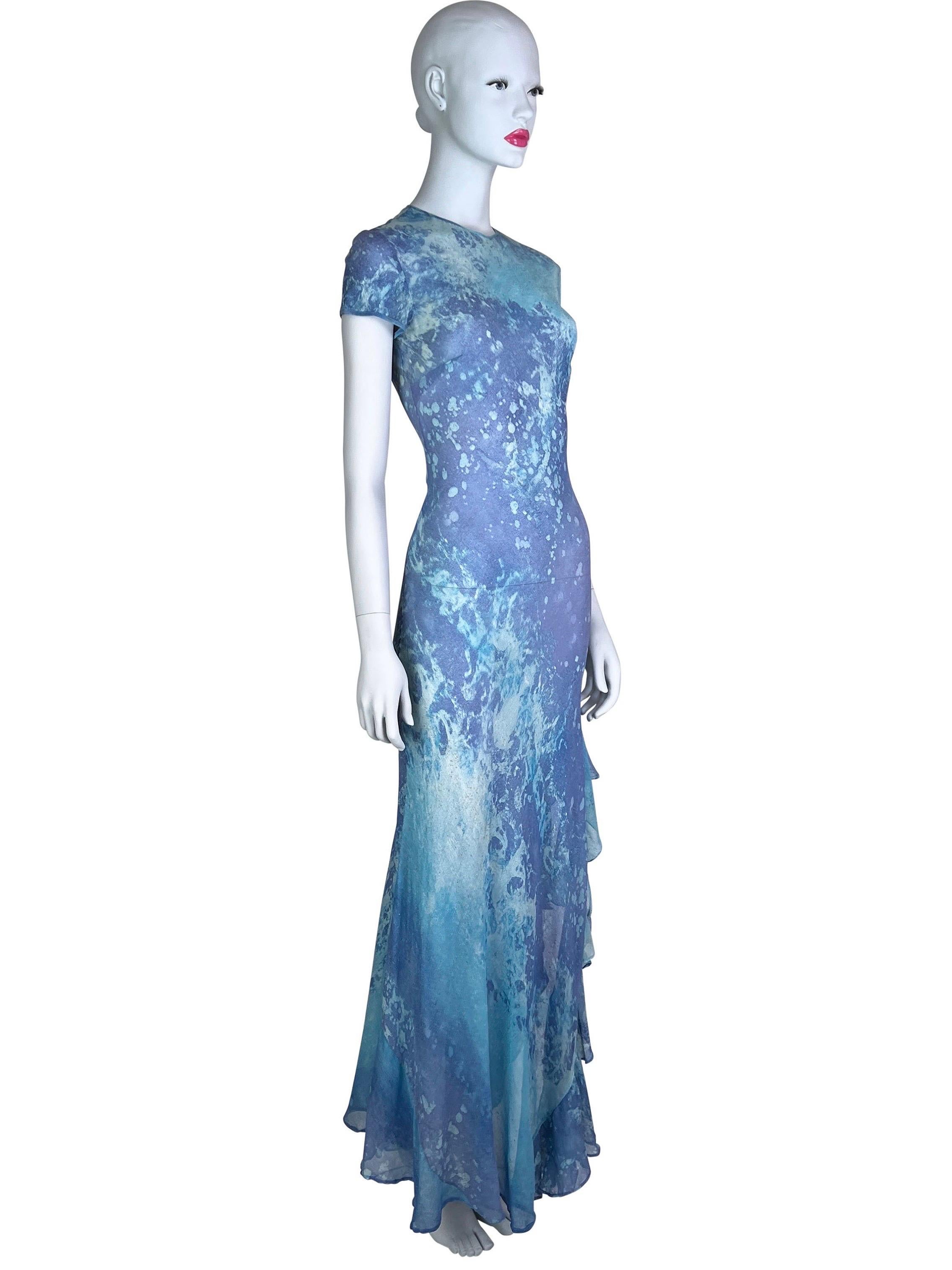 Spring 1999 Roberto Cavalli Watercolor Print Silk Gown For Sale 2