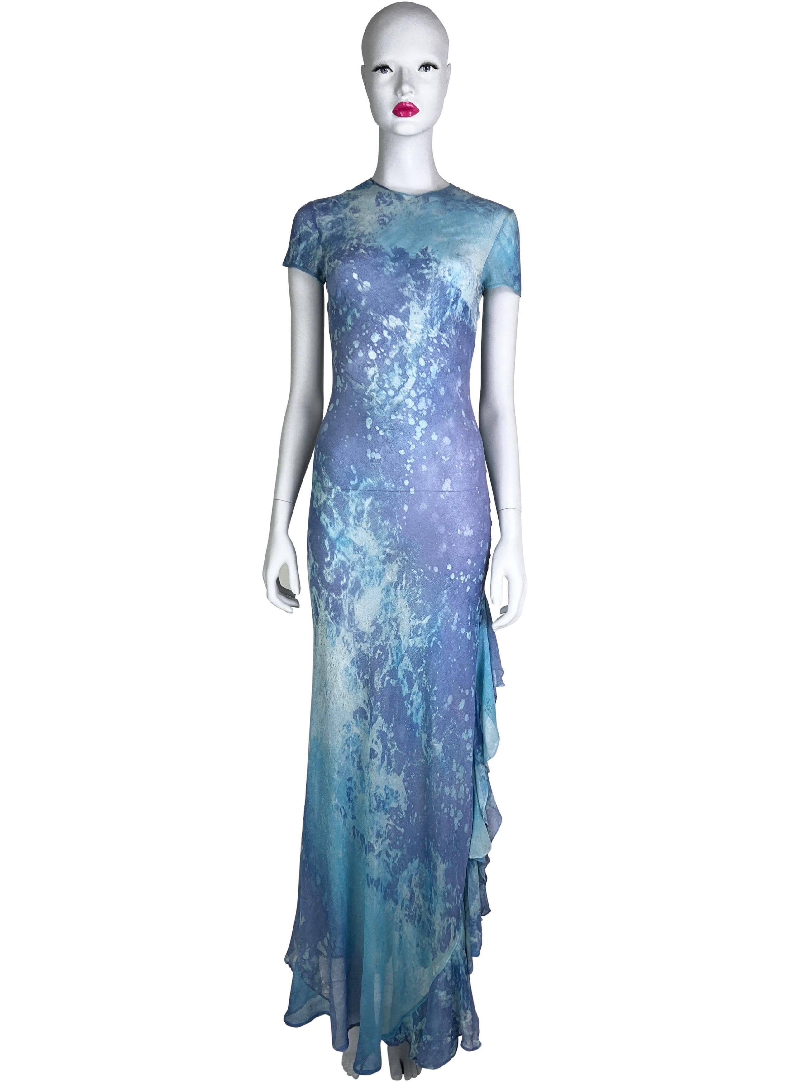 Spring 1999 Roberto Cavalli Watercolor Print Silk Gown For Sale 3