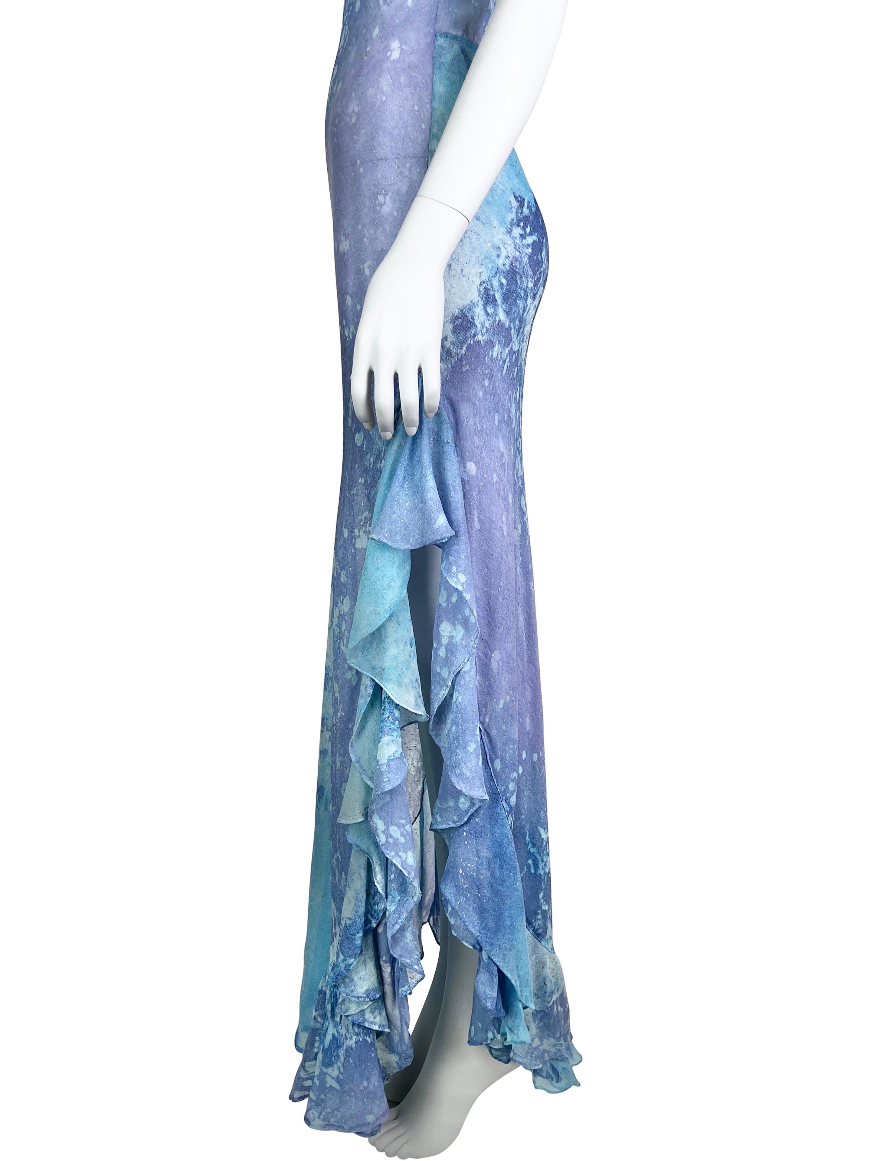 Spring 1999 Roberto Cavalli Watercolor Print Silk Gown For Sale 4