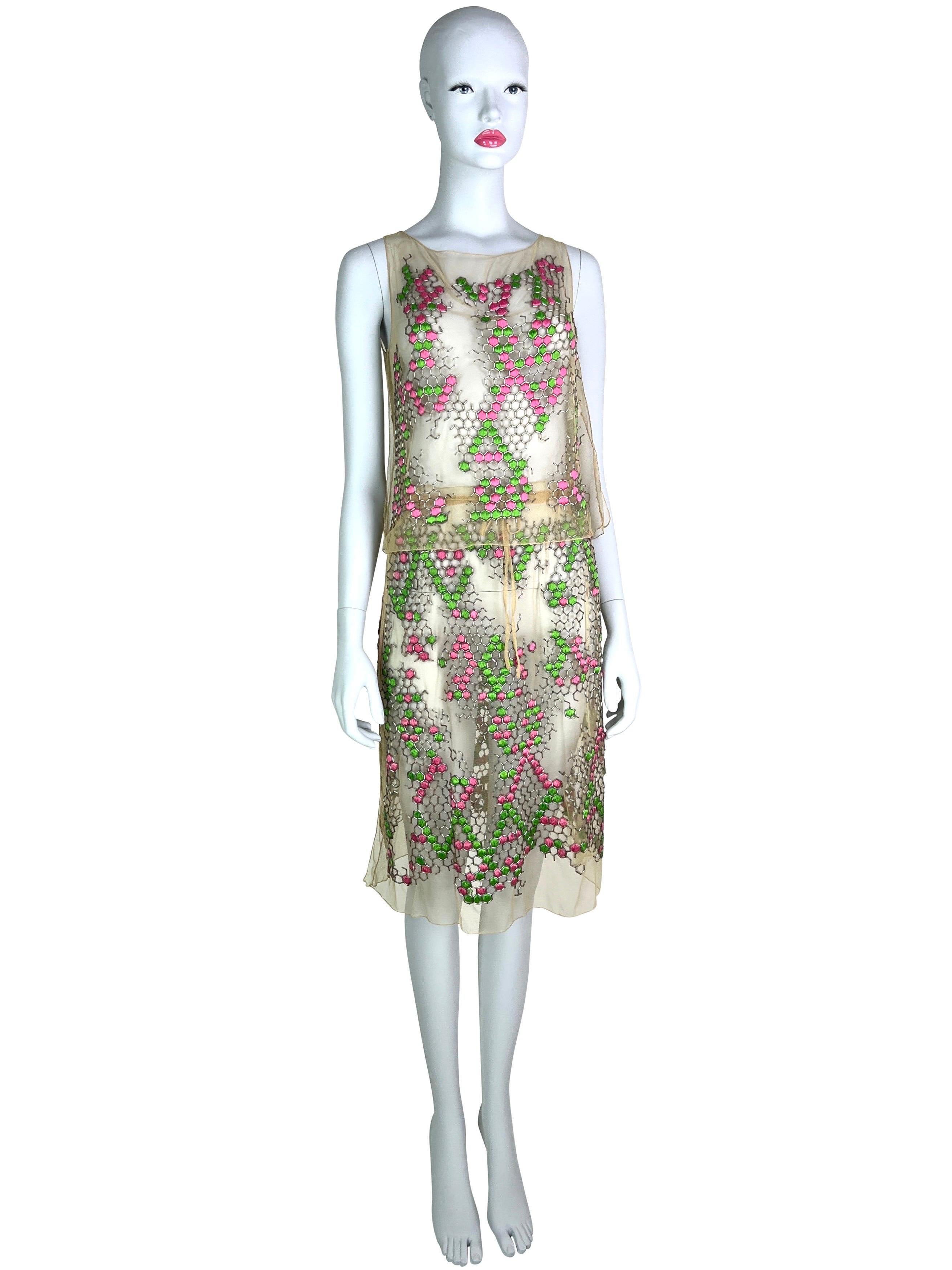 Spring 2000 Fendi by Karl Lagerfeld Embroidered Mesh Set In Excellent Condition For Sale In Prague, CZ