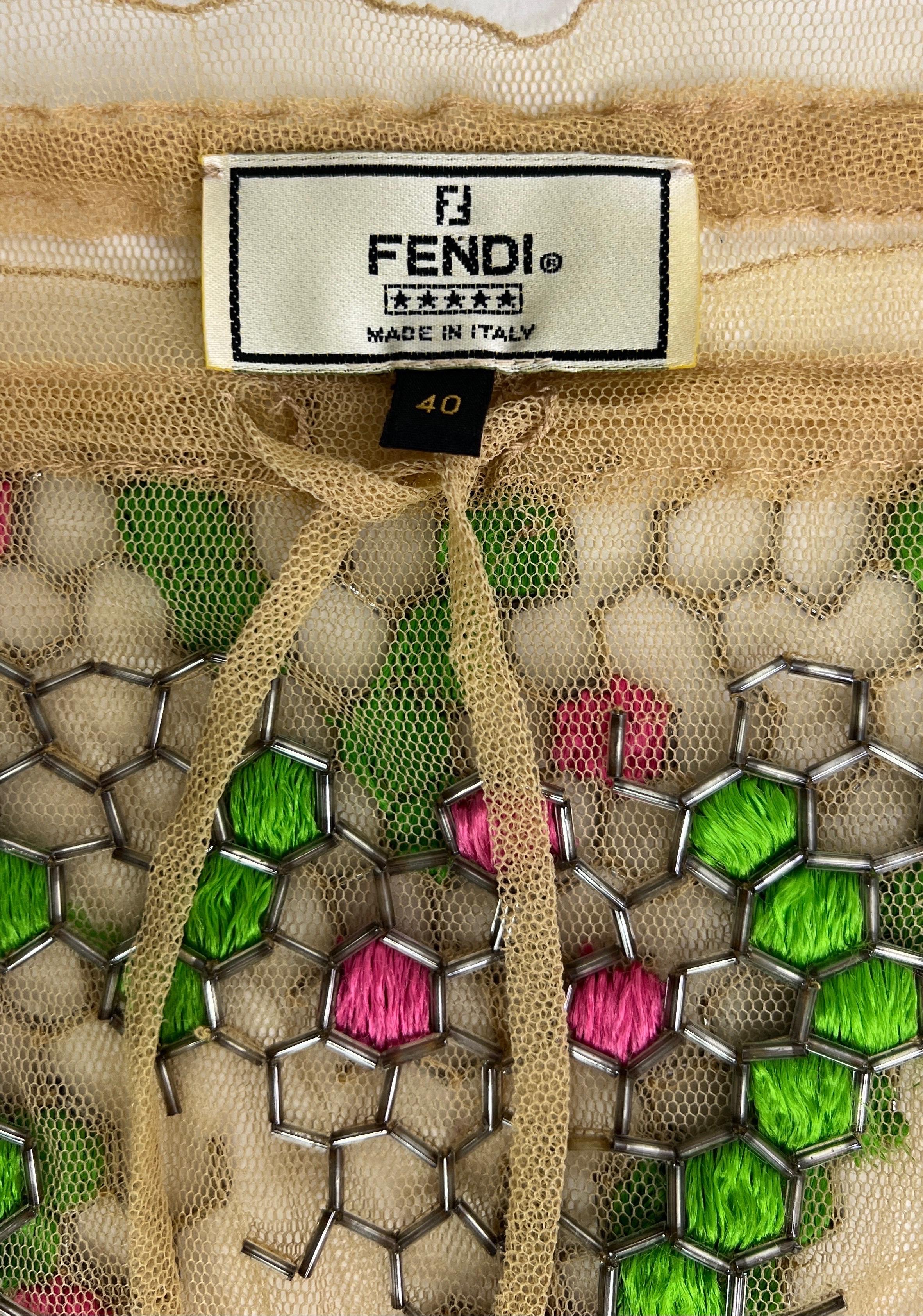 Spring 2000 Fendi by Karl Lagerfeld Embroidered Mesh Set For Sale 4