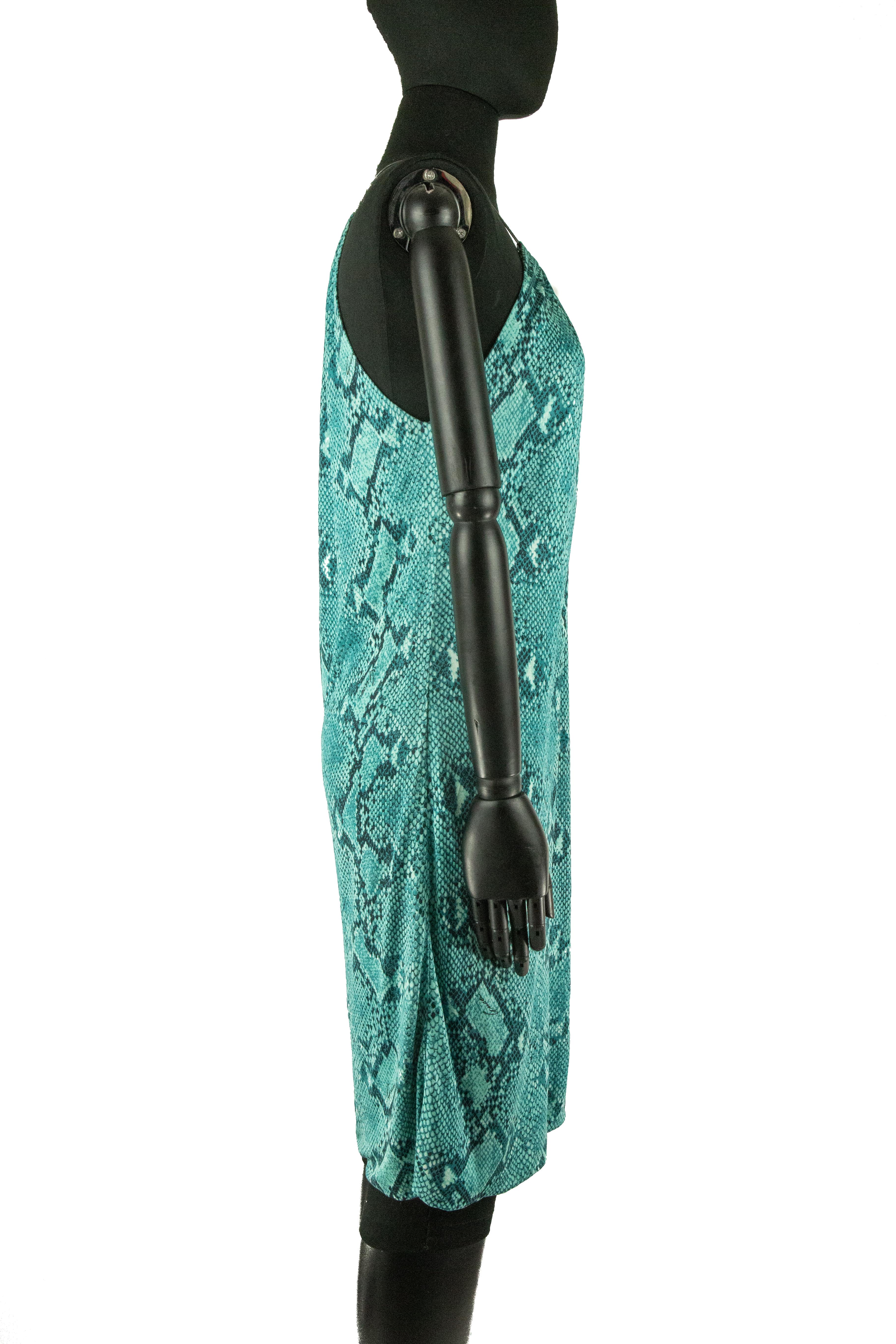 Spring 2000 Gucci by Tom Ford Kleid mit grünem, türkisfarbenem und schwarzem Schlangenhautdruck Damen im Angebot