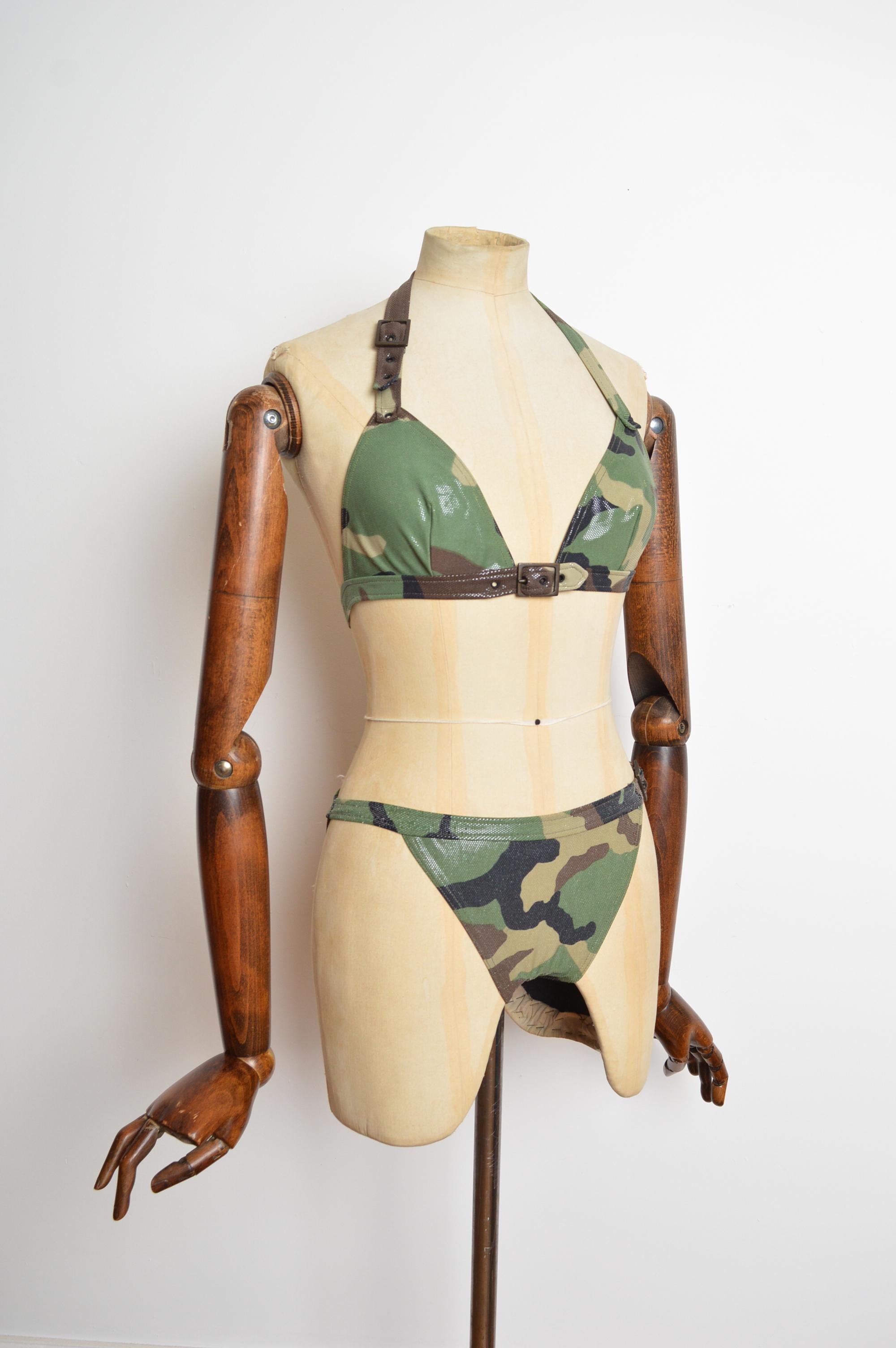 Printemps 2001 Christian Dior by John Galliano Camo Bikini - Army Swimsuit en vente 3
