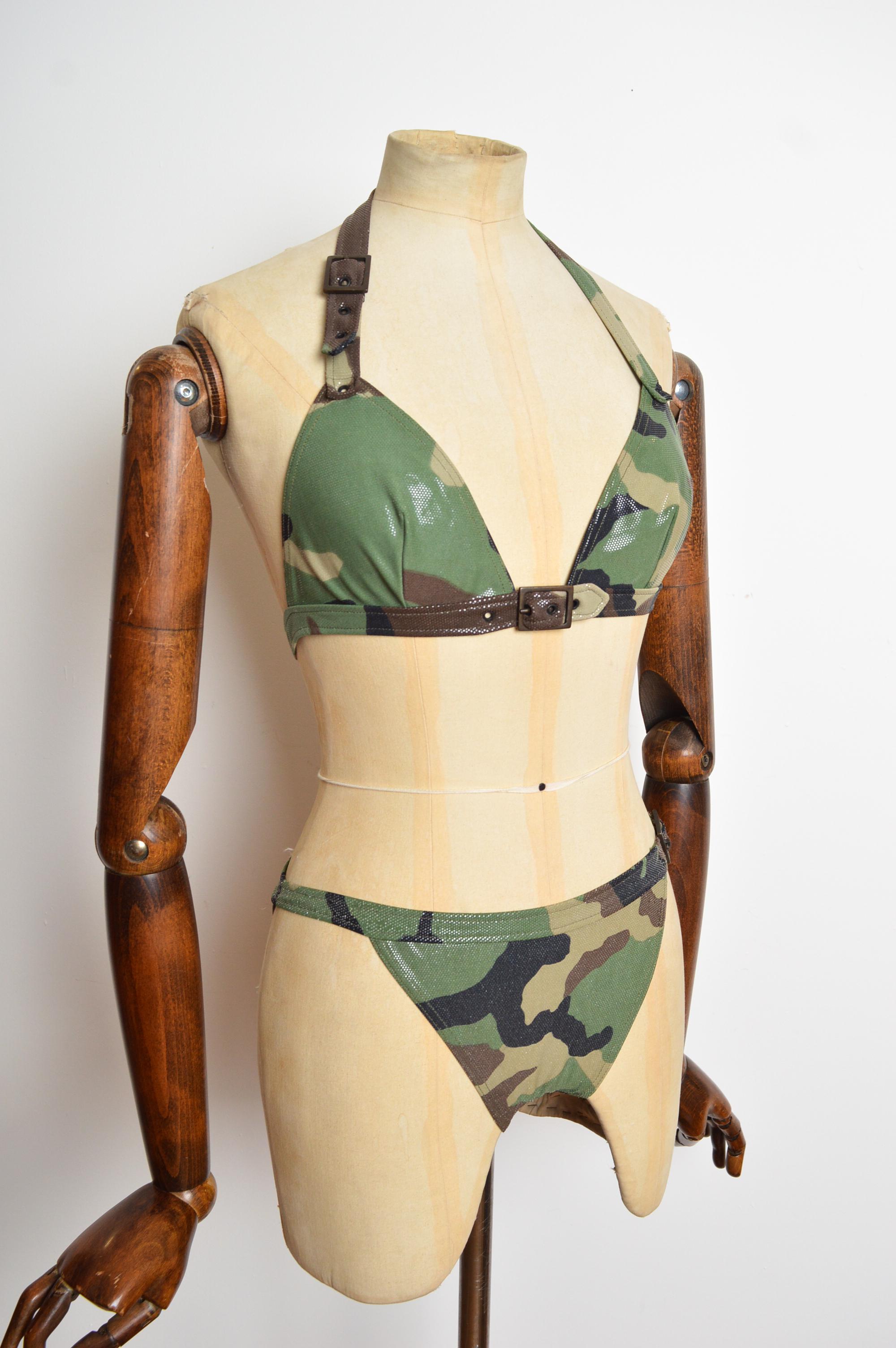 Printemps 2001 Christian Dior by John Galliano Camo Bikini - Army Swimsuit en vente 4