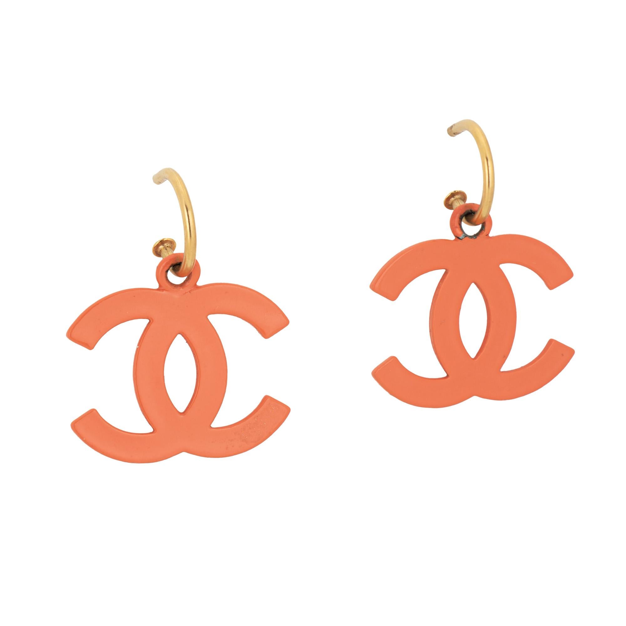 Modern Spring 2003 Chanel CC Logo Earrings Orange Resin Vintage Jewelry  For Sale
