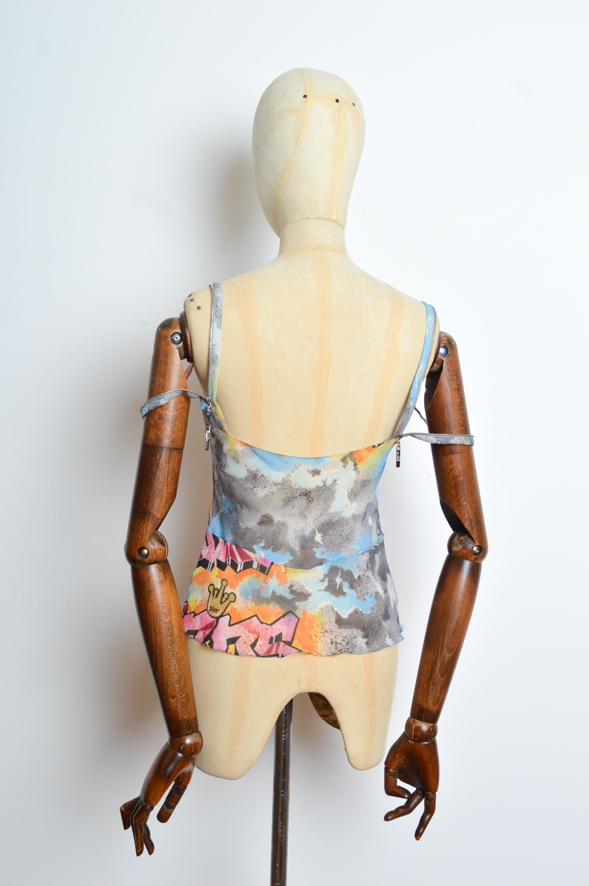 Spring 2003 Christian Dior by John GALLIANO Graffiti Kaos Silk Cami Vest Top For Sale 6