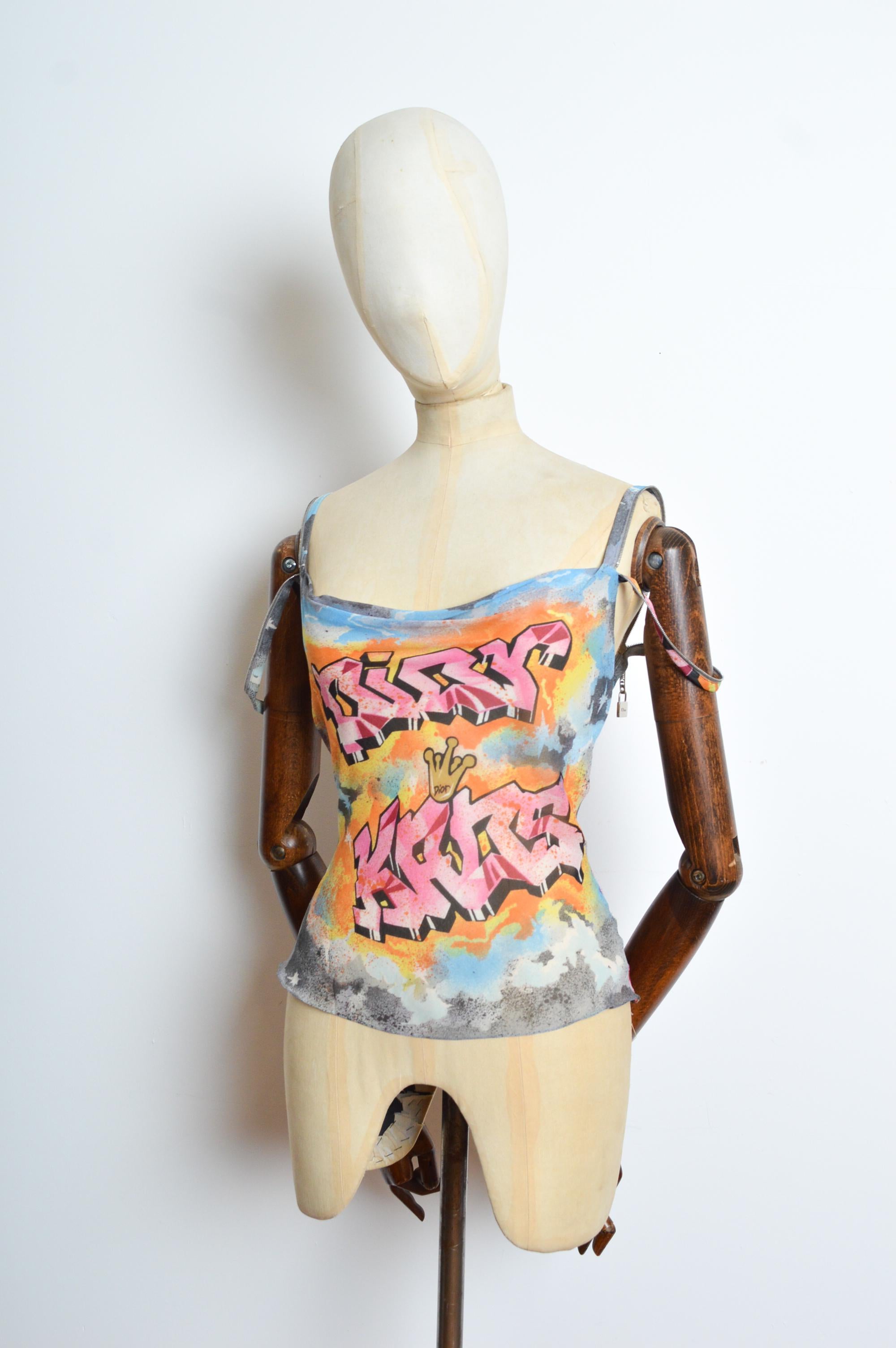 Spring 2003 Christian Dior by John GALLIANO Graffiti Kaos Silk Cami Vest Top For Sale 15