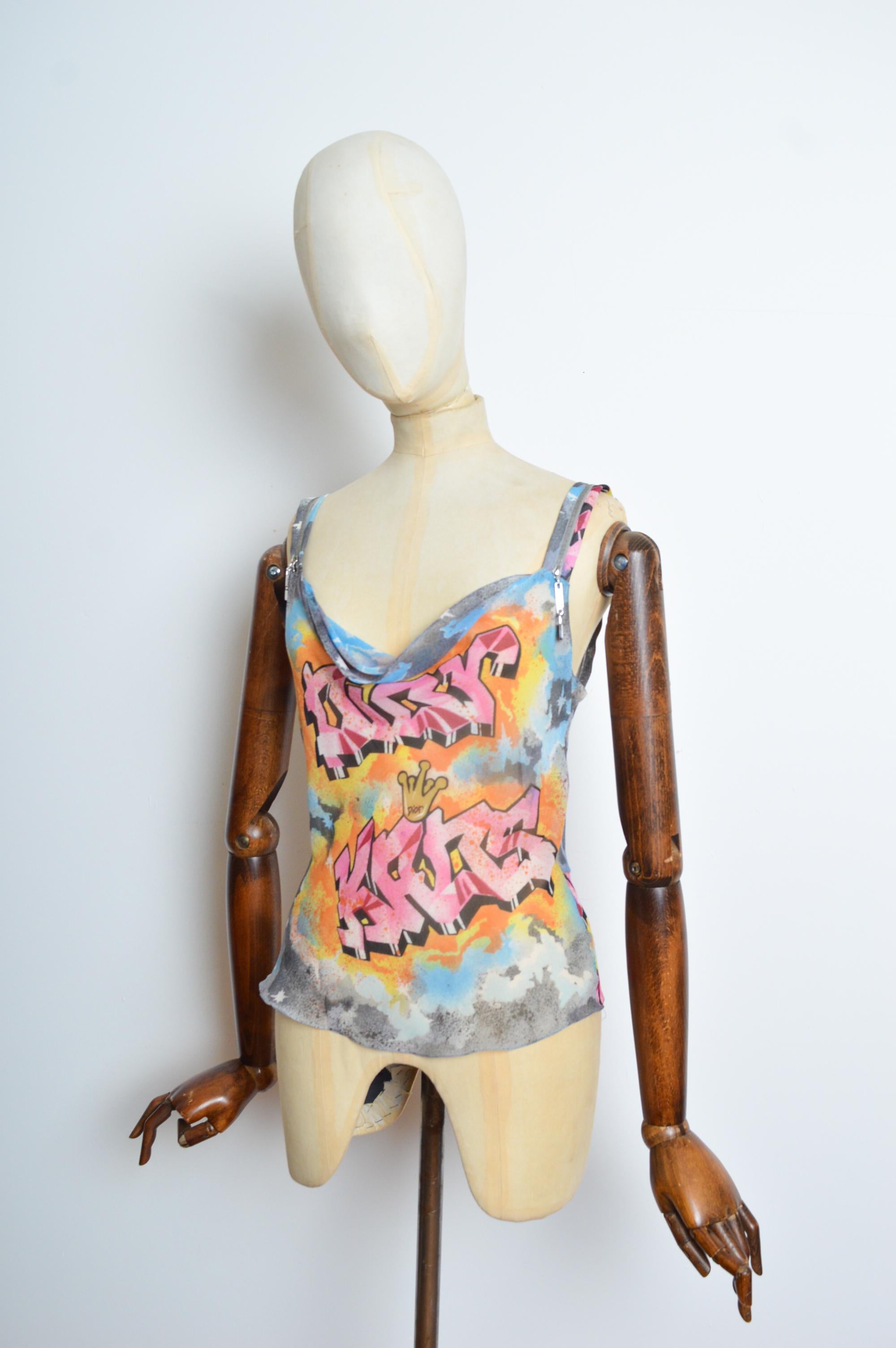 Spring 2003 Christian Dior by John GALLIANO Graffiti Kaos Silk Cami Vest Top For Sale 1