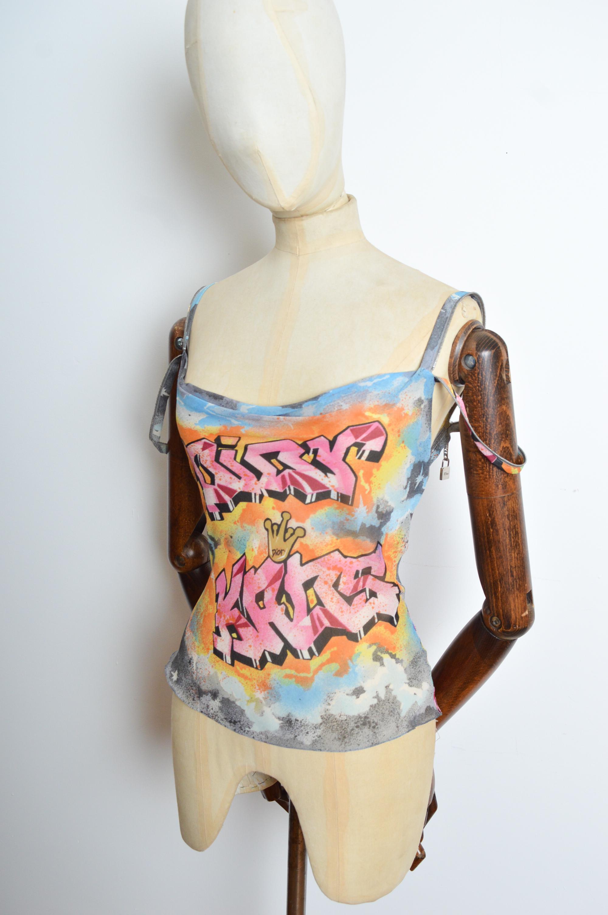 Spring 2003 Christian Dior by John GALLIANO Graffiti Kaos Silk Cami Vest Top For Sale 3