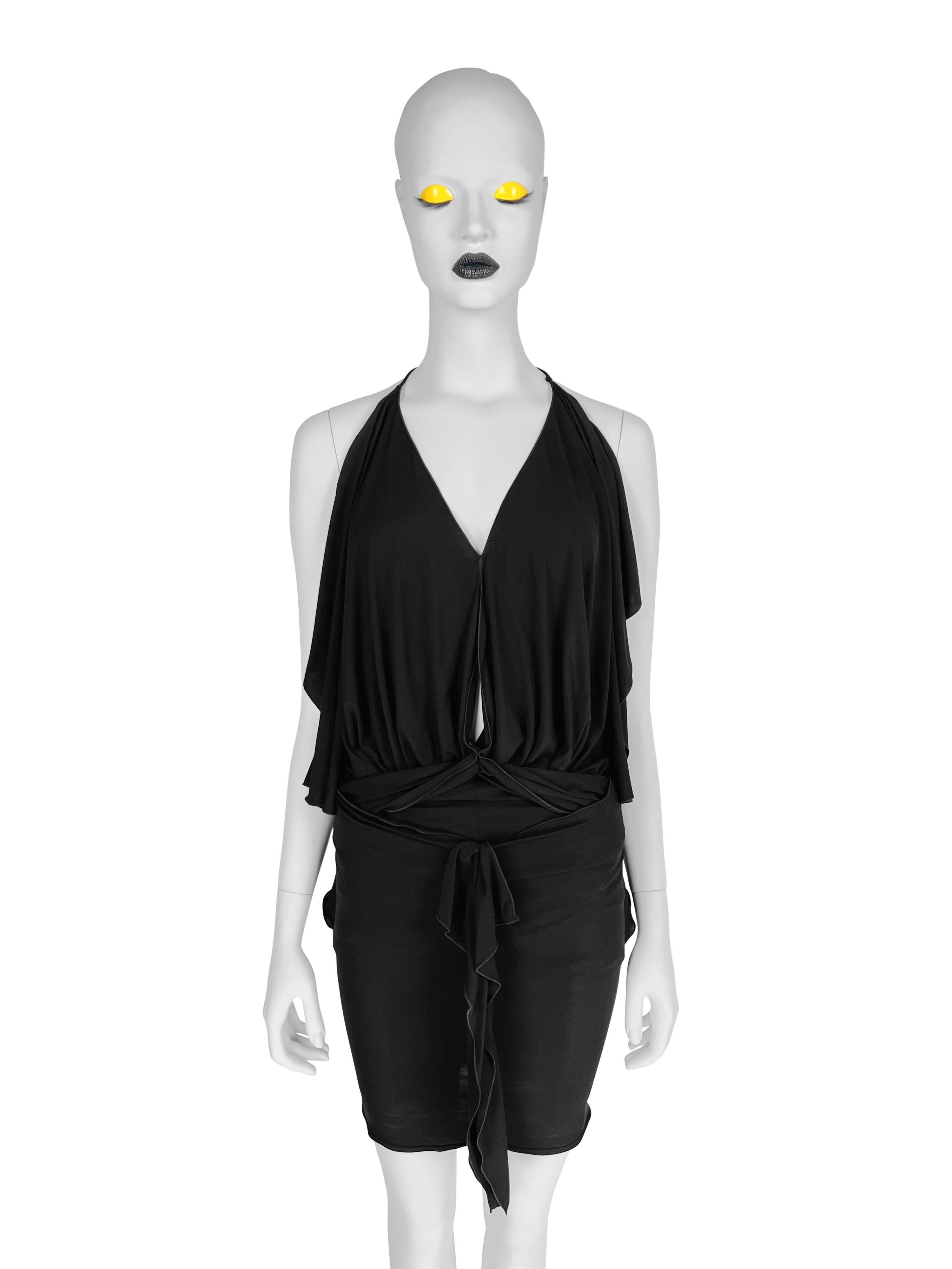 Black Spring 2003 Dior by John Galliano Draped Jersey Mini Dress For Sale