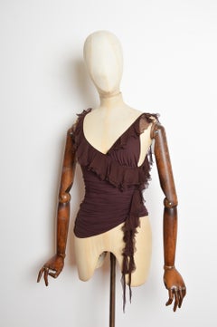 Spring 2003 Emanuel Ungaro chocolate brown Silk Ruffle blouse - Top