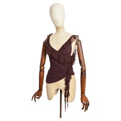 Frühjahr 2003 Emanuel Ungaro schokoladenbraune Seidenrüschenbluse - Oberteil