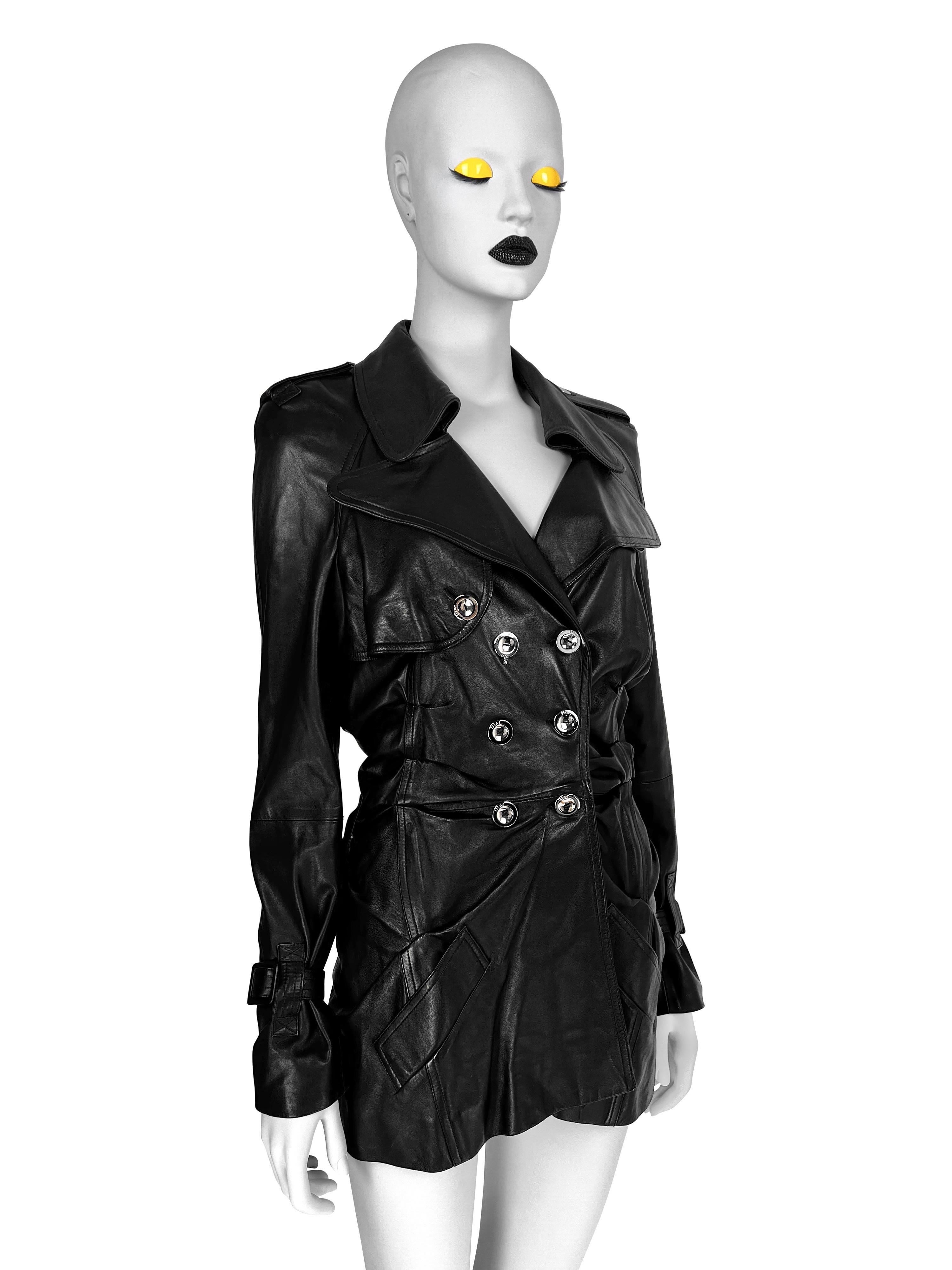 Black Spring 2004 RTW Dior by John Galliano  Draped Leather Jacket For Sale