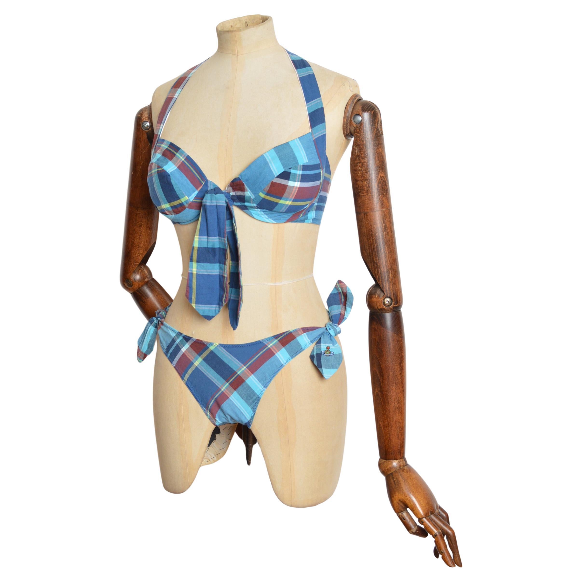 Spring 2004 Vivienne Westwood Picnic Tartan Blue Cotton Bikini - Bathing suit