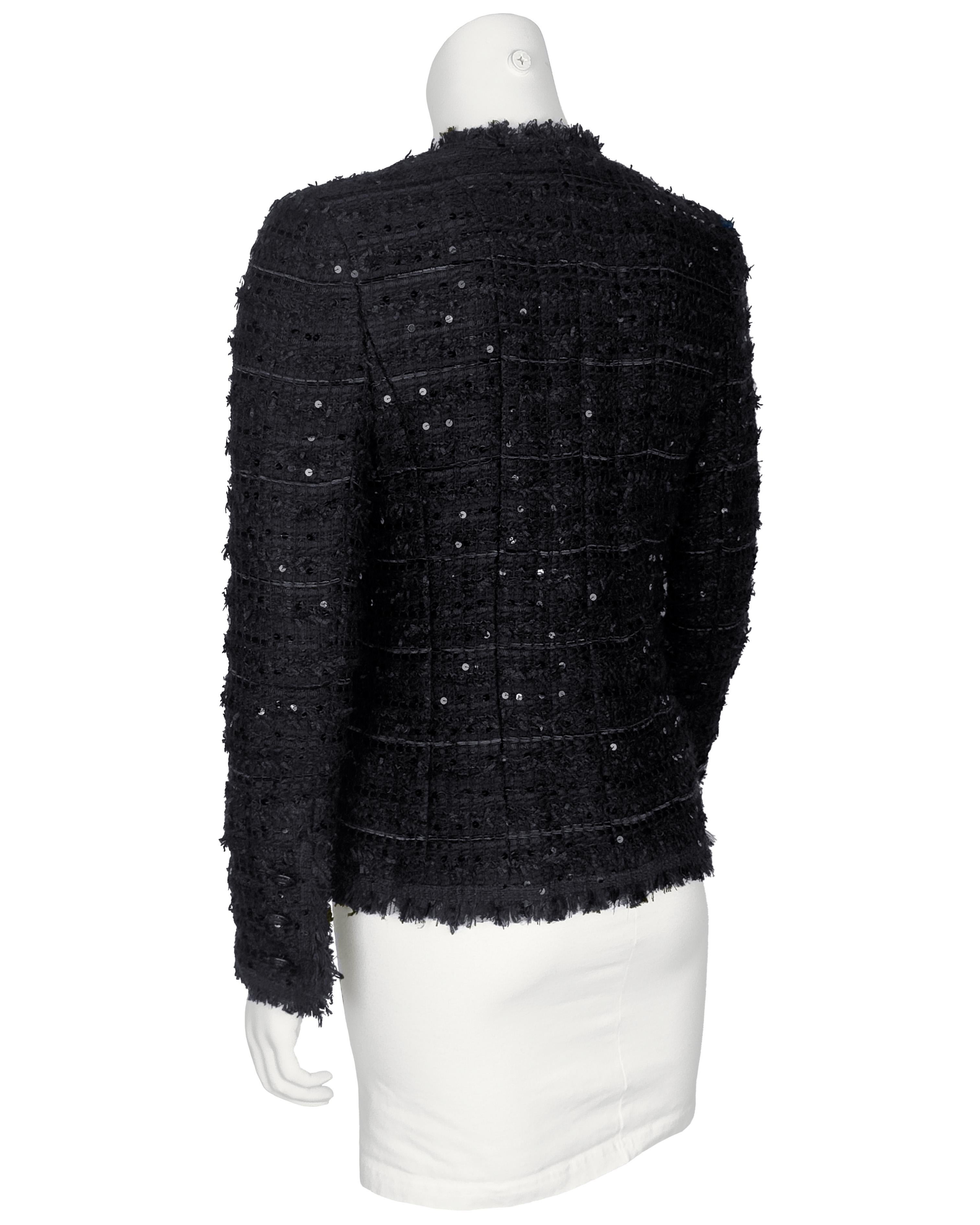 Chanel Primavera 2005 Chaqueta negra de tweed y lentejuelas Negro en venta
