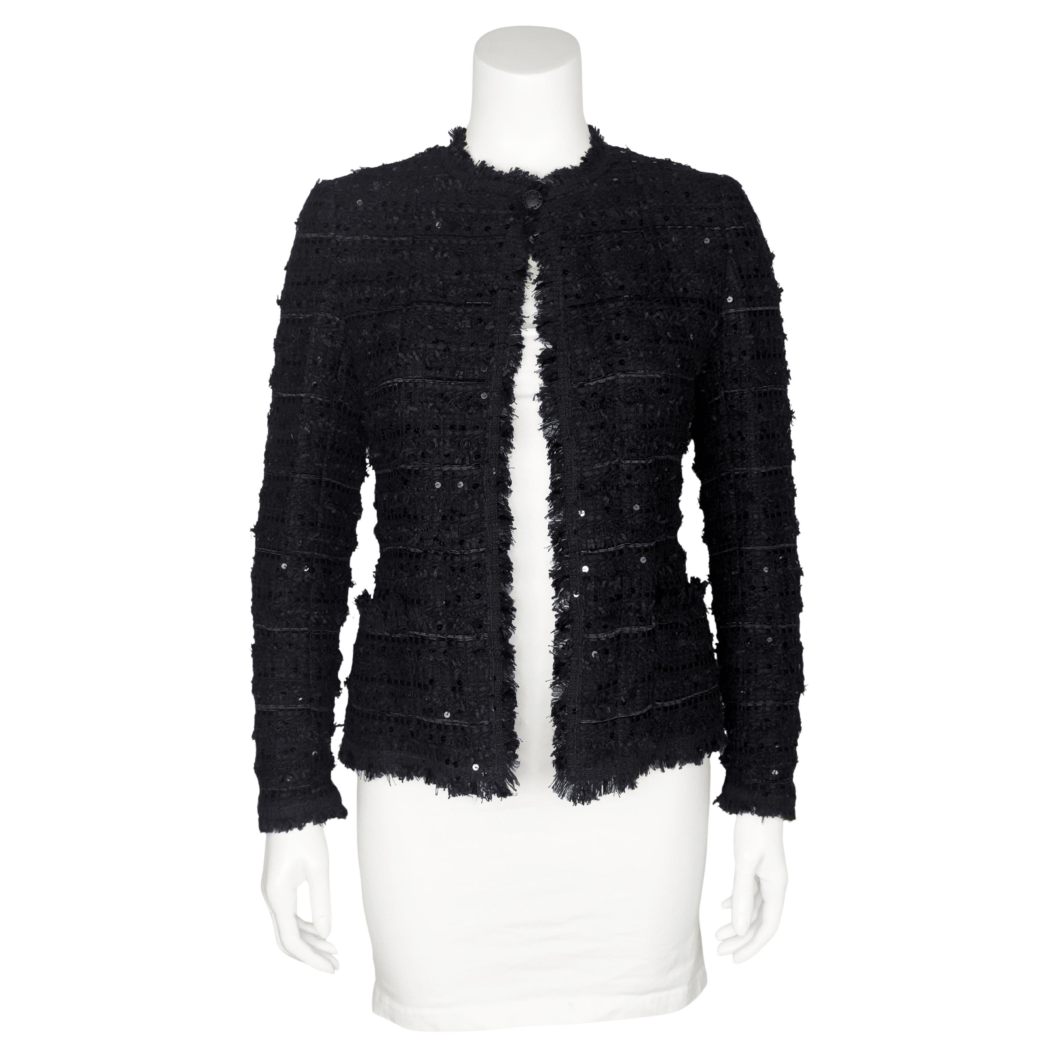 Chanel Primavera 2005 Chaqueta negra de tweed y lentejuelas en venta