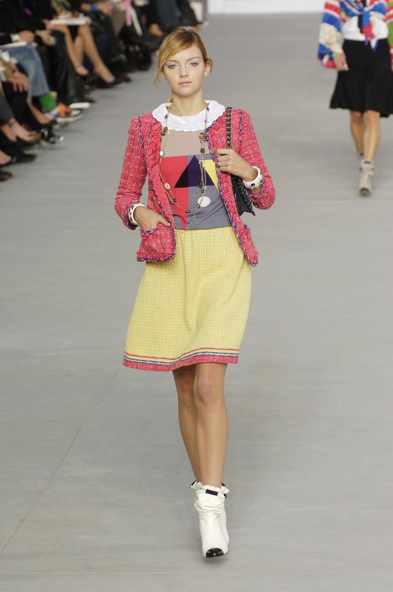 Spring 2006 Chanel Yellow, Red and Purple Tweed Skirt Suit