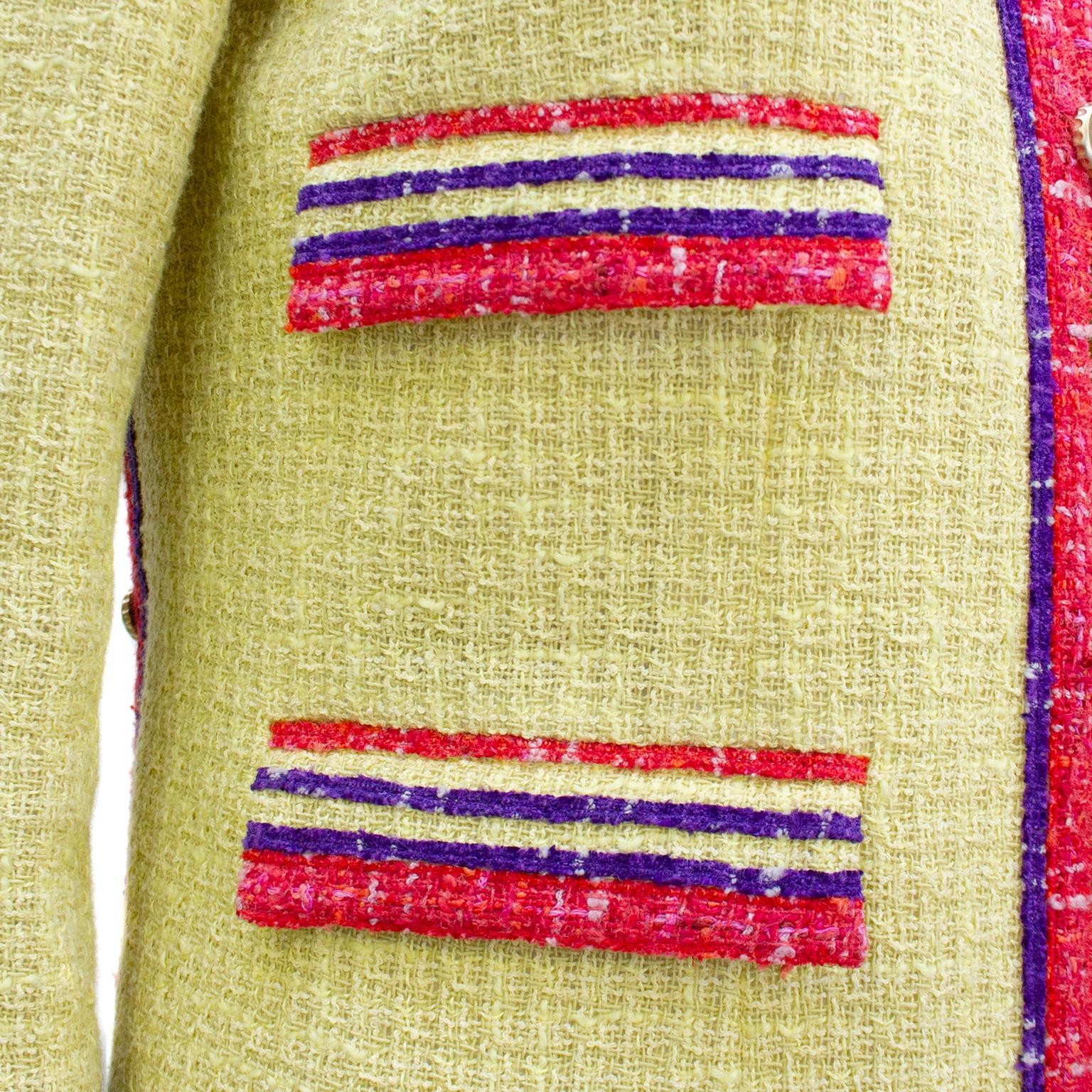 Beige Spring 2006 Chanel Yellow, Red and Purple Tweed Skirt Suit