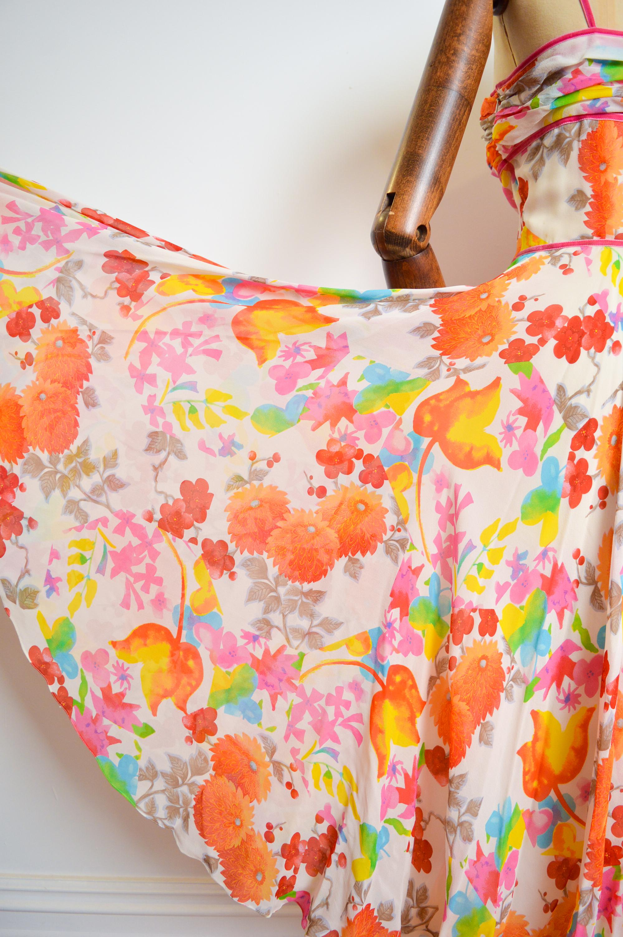 Spring 2006 Christian Dior by John Galliano Vintage Pure Silk Floral Dress 8