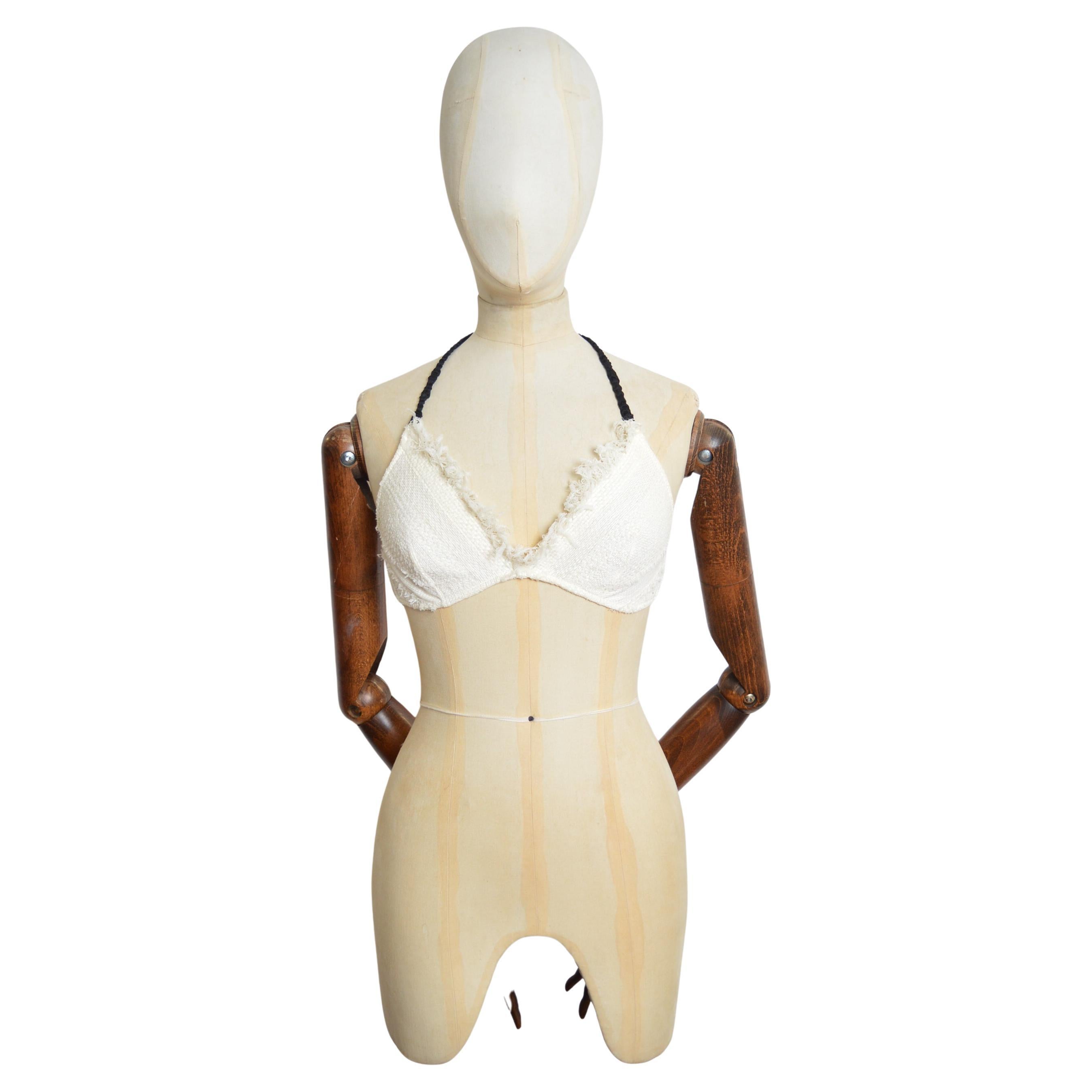 Spring 2008 CHANEL by Karl Lagerfeld Ivory White & Black Tweed Bra let Crop Top For Sale