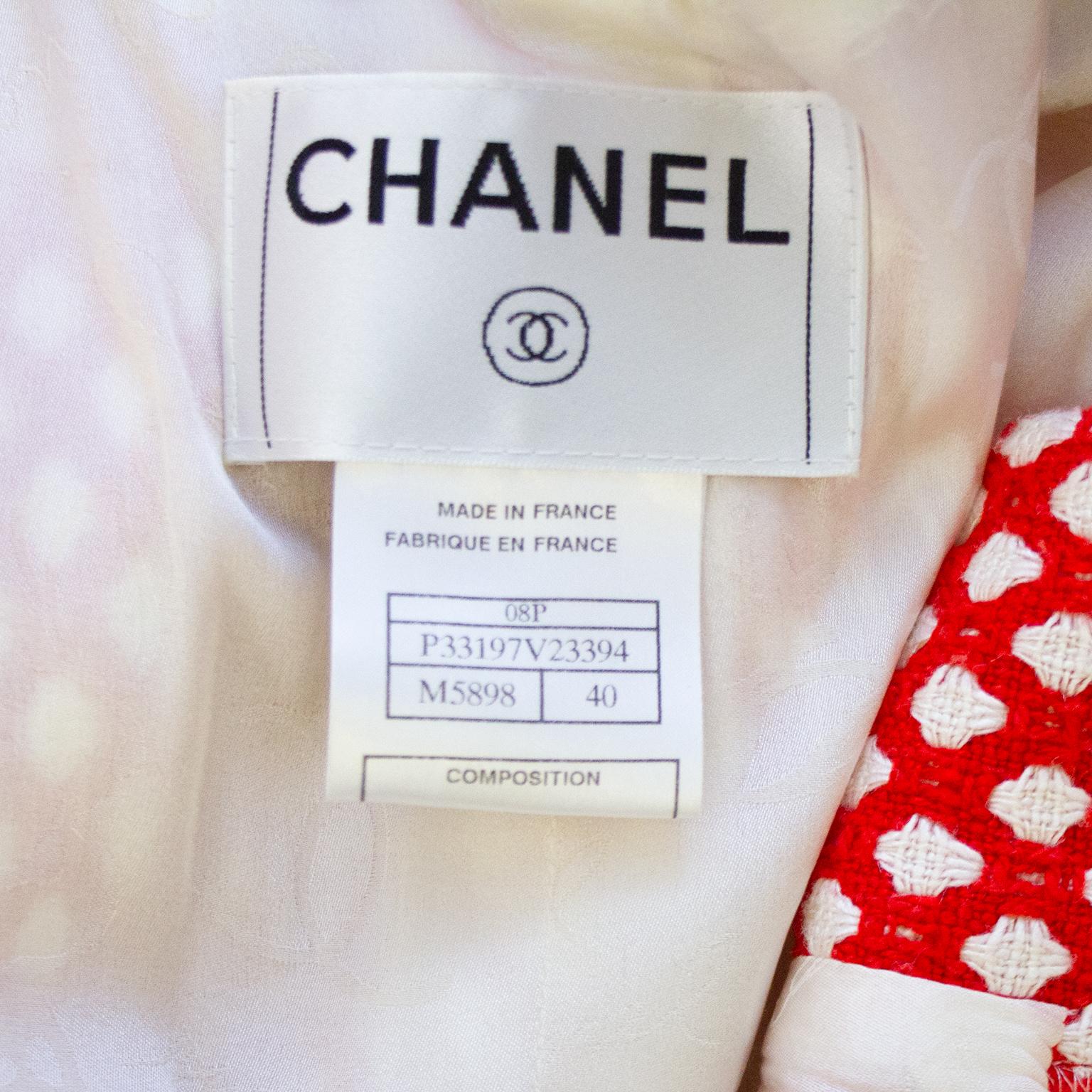 Women's Spring 2008 Chanel Red and White Tweed Skirt Suit 