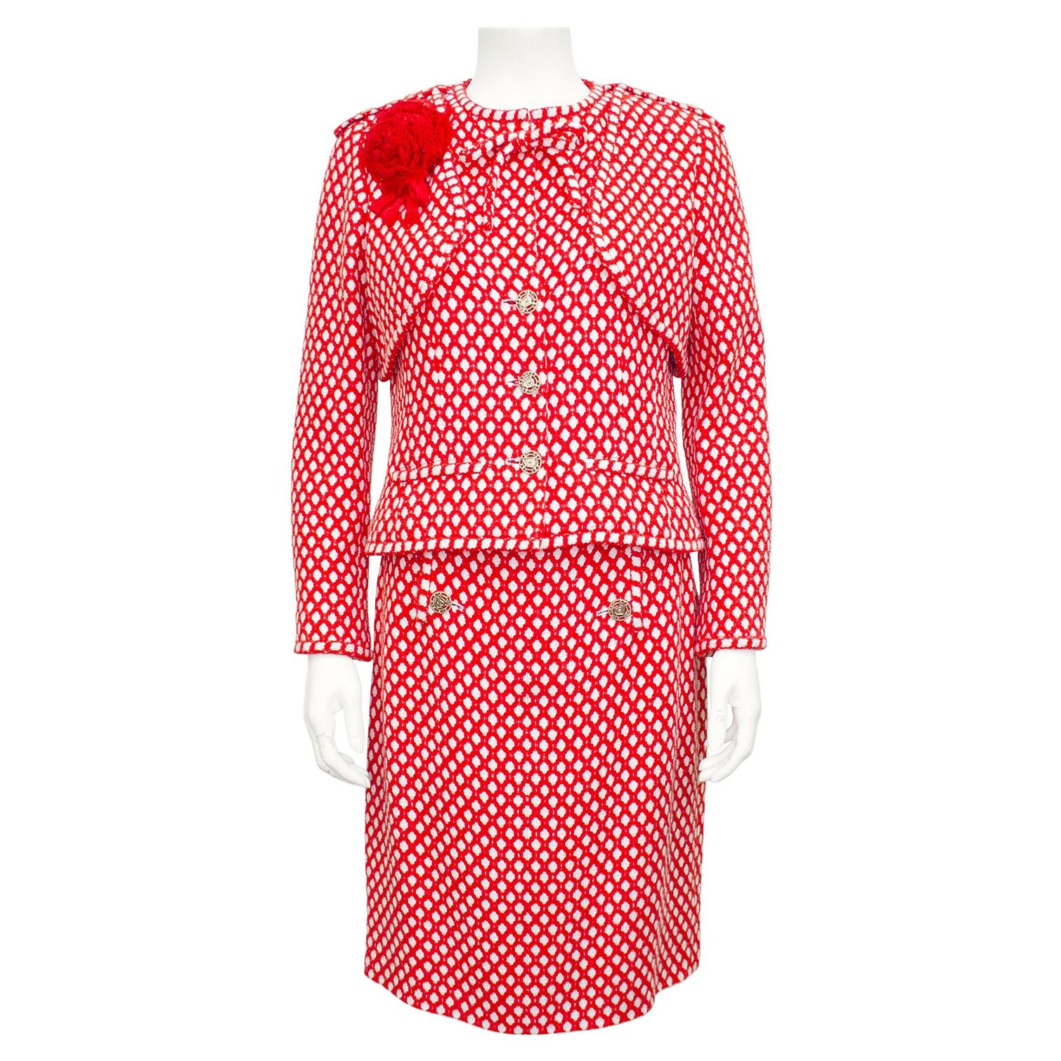 Spring 2008 Chanel Red and White Tweed Skirt Suit 