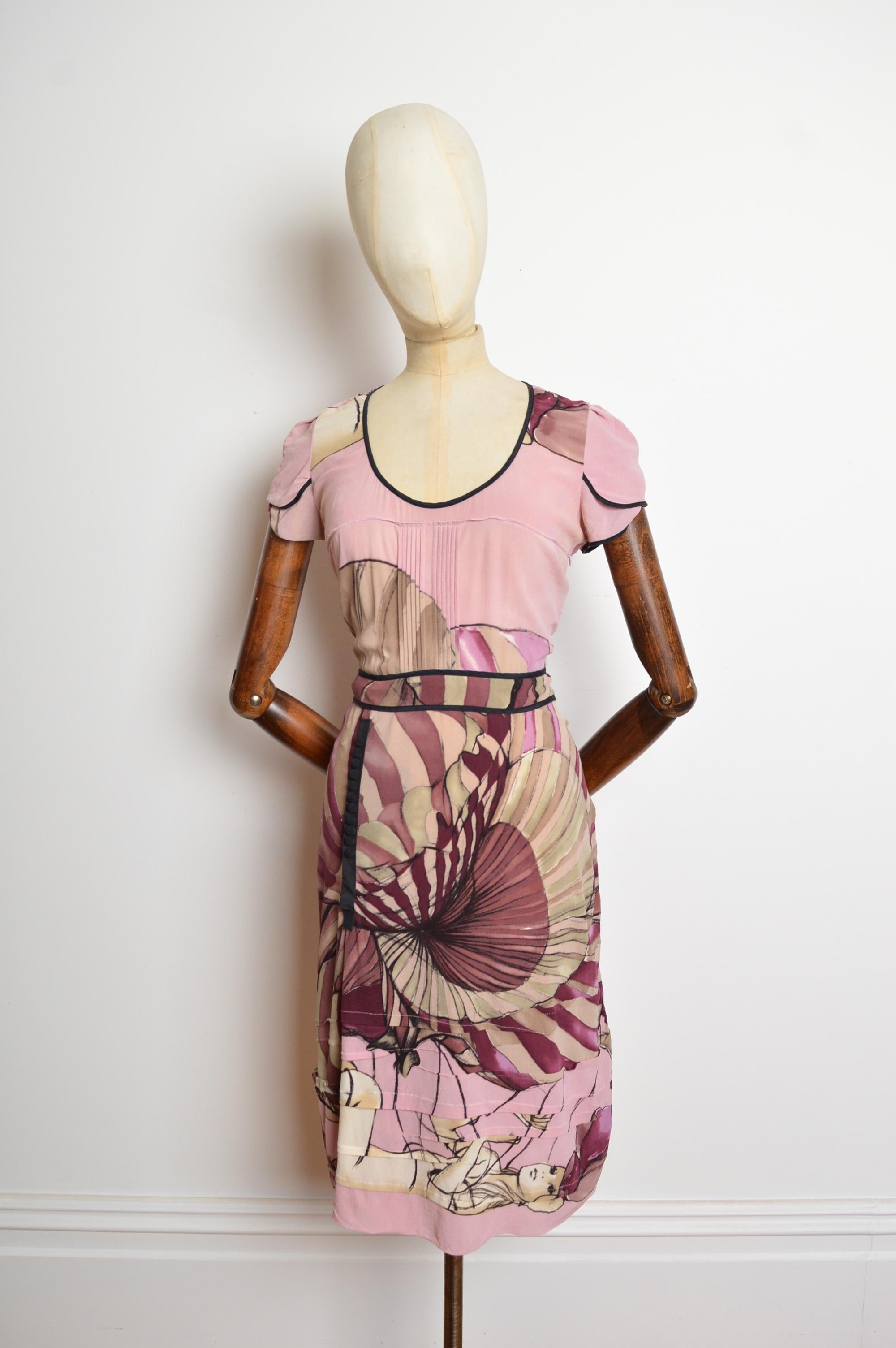Beige Spring 2008 PRADA fairy Collection Dusty Pink Silk James Jean Tea dress For Sale