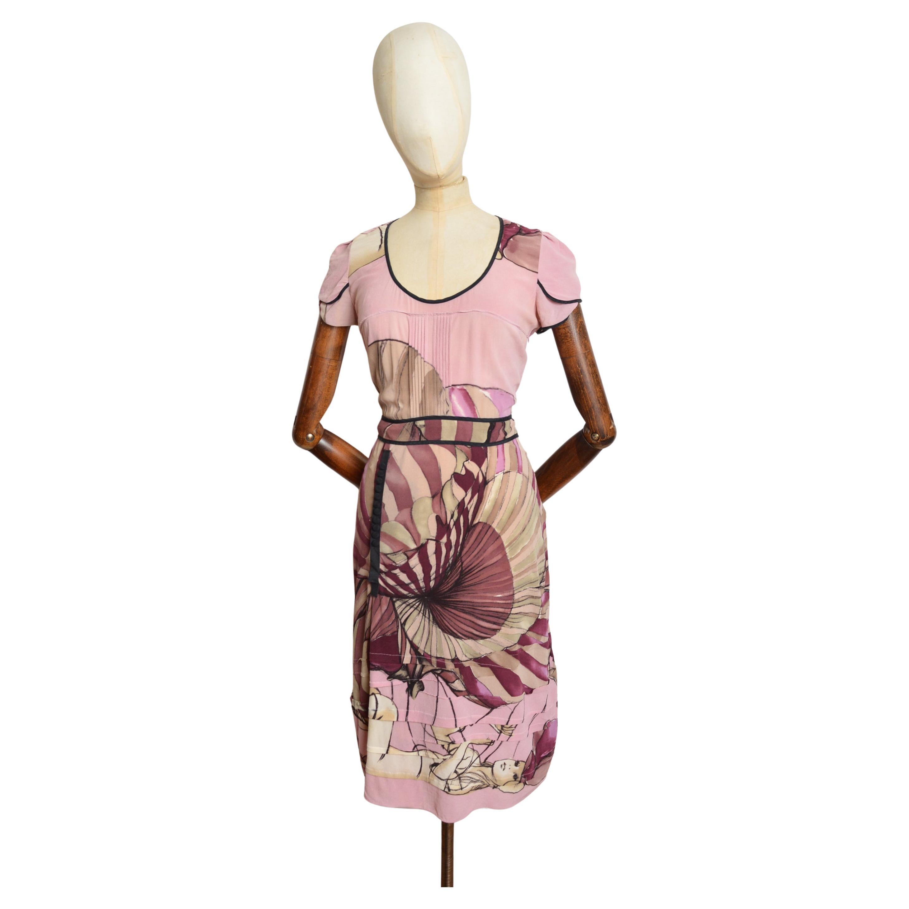 Spring 2008 PRADA fairy Collection Dusty Pink Silk James Jean Tea dress For Sale