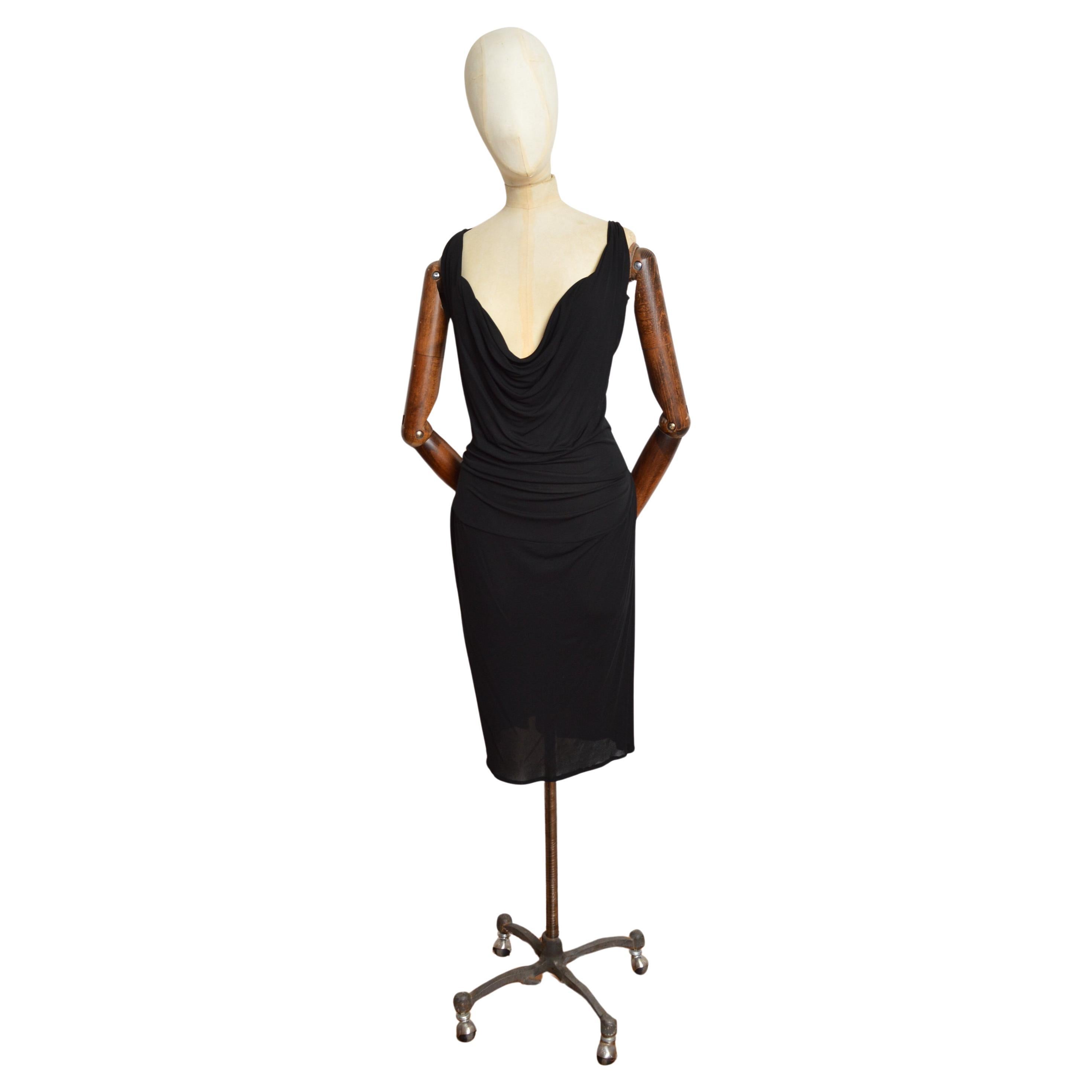 Frühjahr 2008 Vivienne Westwood Schwarzes drapiertes tief ausgeschnittenes sexy Cocktailkleid