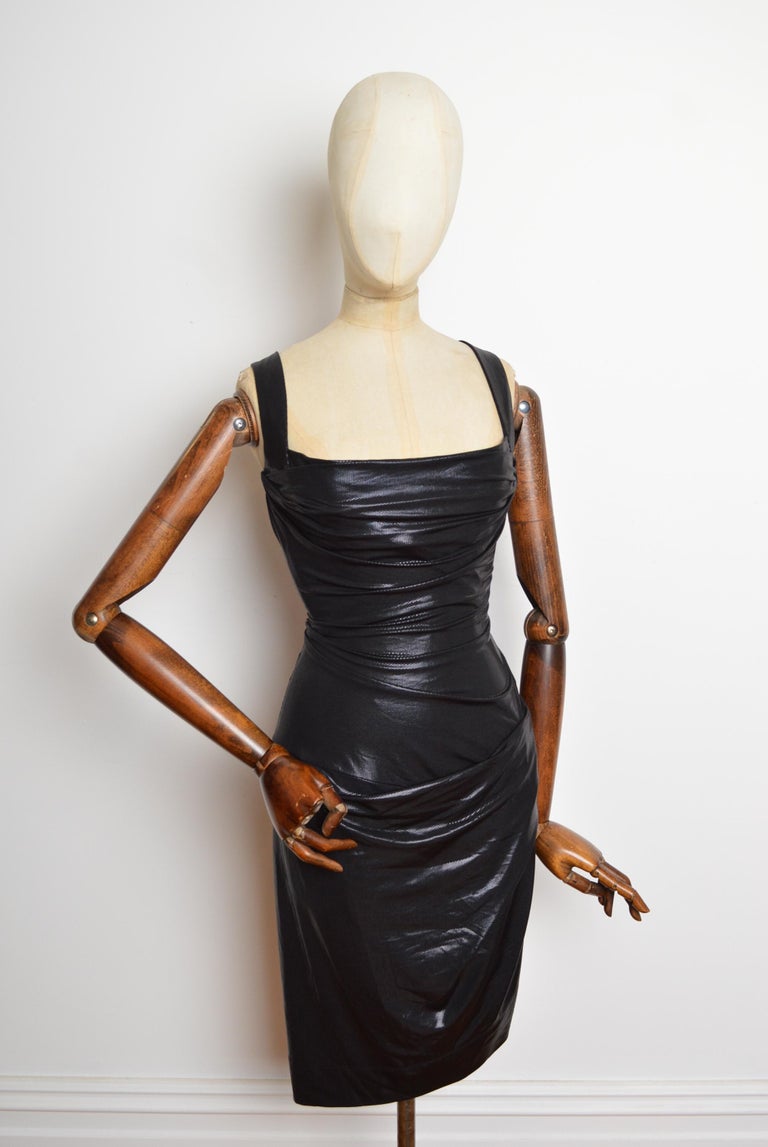 Spring 2010 Vivienne Westwood shiny black Wet Look Corset Cocktail Dress For Sale at 1stDibs