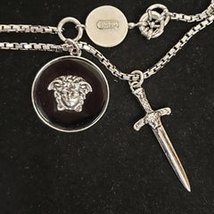 Spring 2011 L# 5 NEW VERSACE SILVER TONE METAL MEDUSA and DAGGER NECKLACE