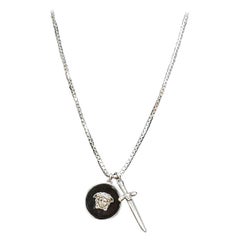 Spring 2011 L# 5 NEW VERSACE SILVER TONE METAL MEDUSA and DAGGER NECKLACE