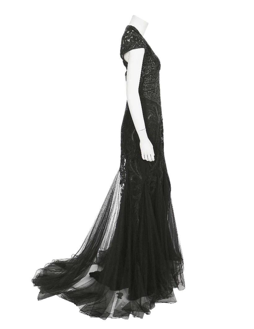 Noir Ralph Lauren Runway printemps 2013 - Robe de soirée perlée à la main en vente