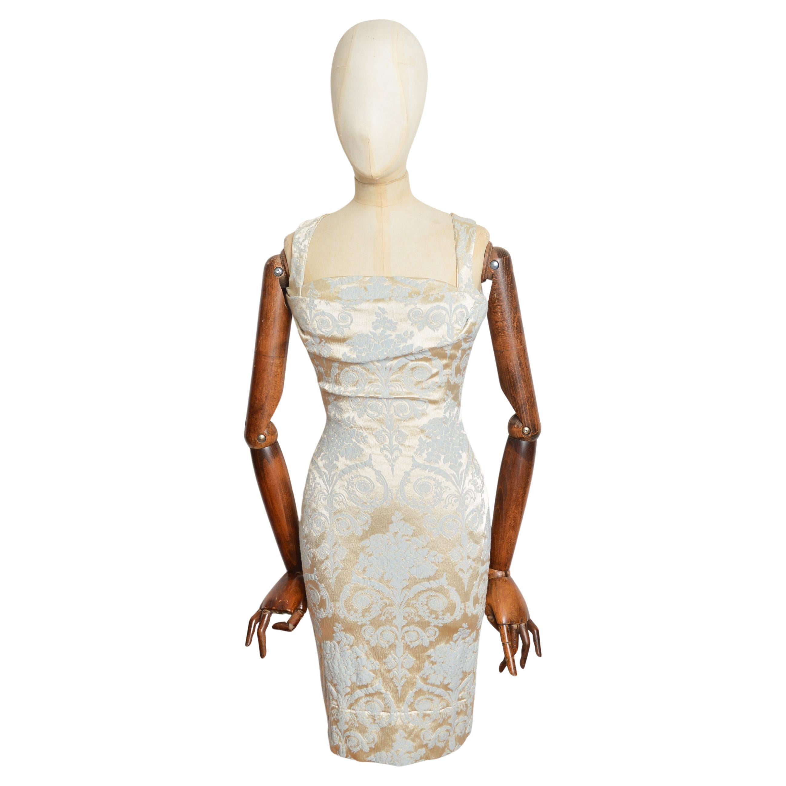 Spring 2014 Vivienne Westwood Pale Blue Rococo Jacquard Corset Dress