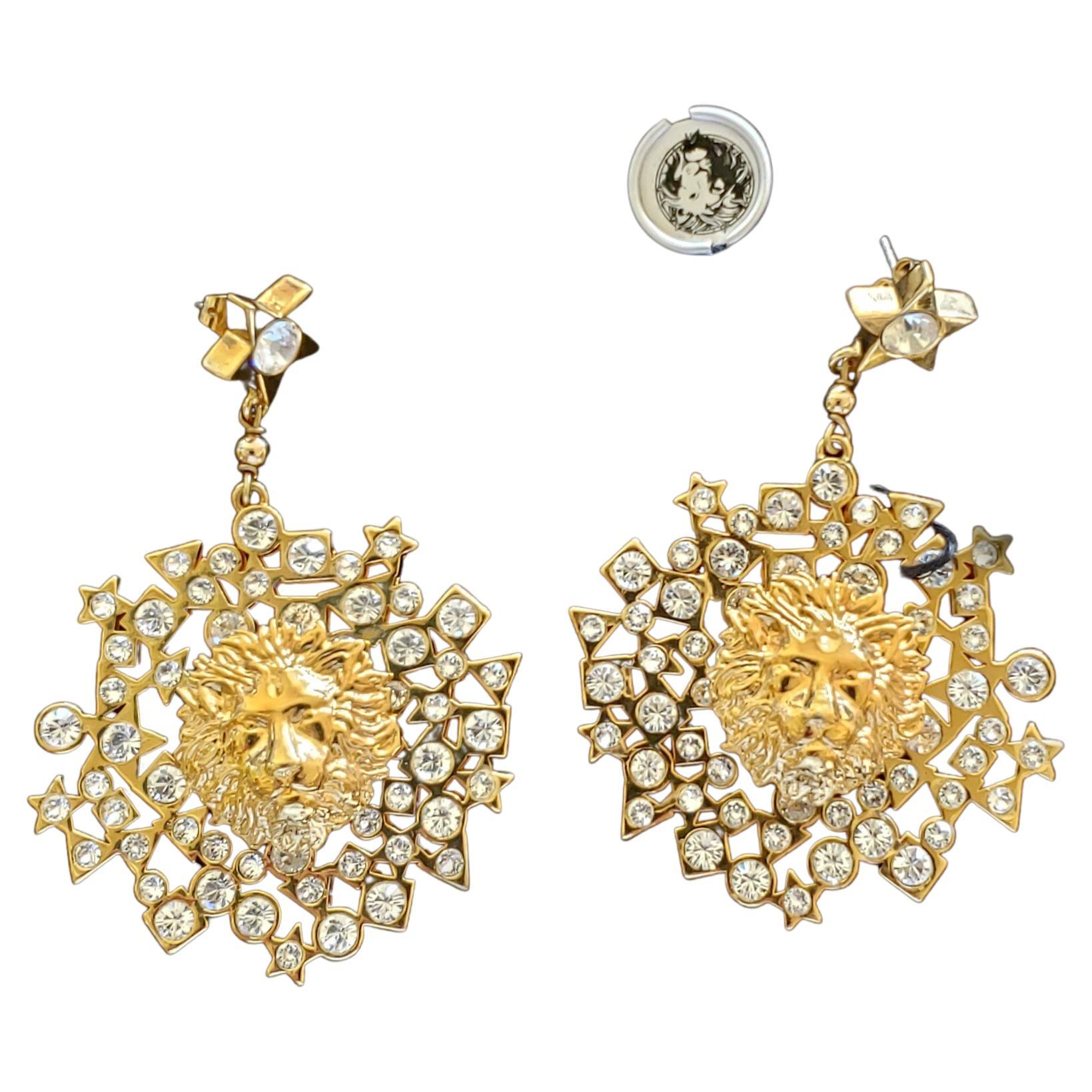 Spring 2015 New VERSACE VERSUS RHINSTONE and GOLD PLATED LION EARRINGS For  Sale at 1stDibs