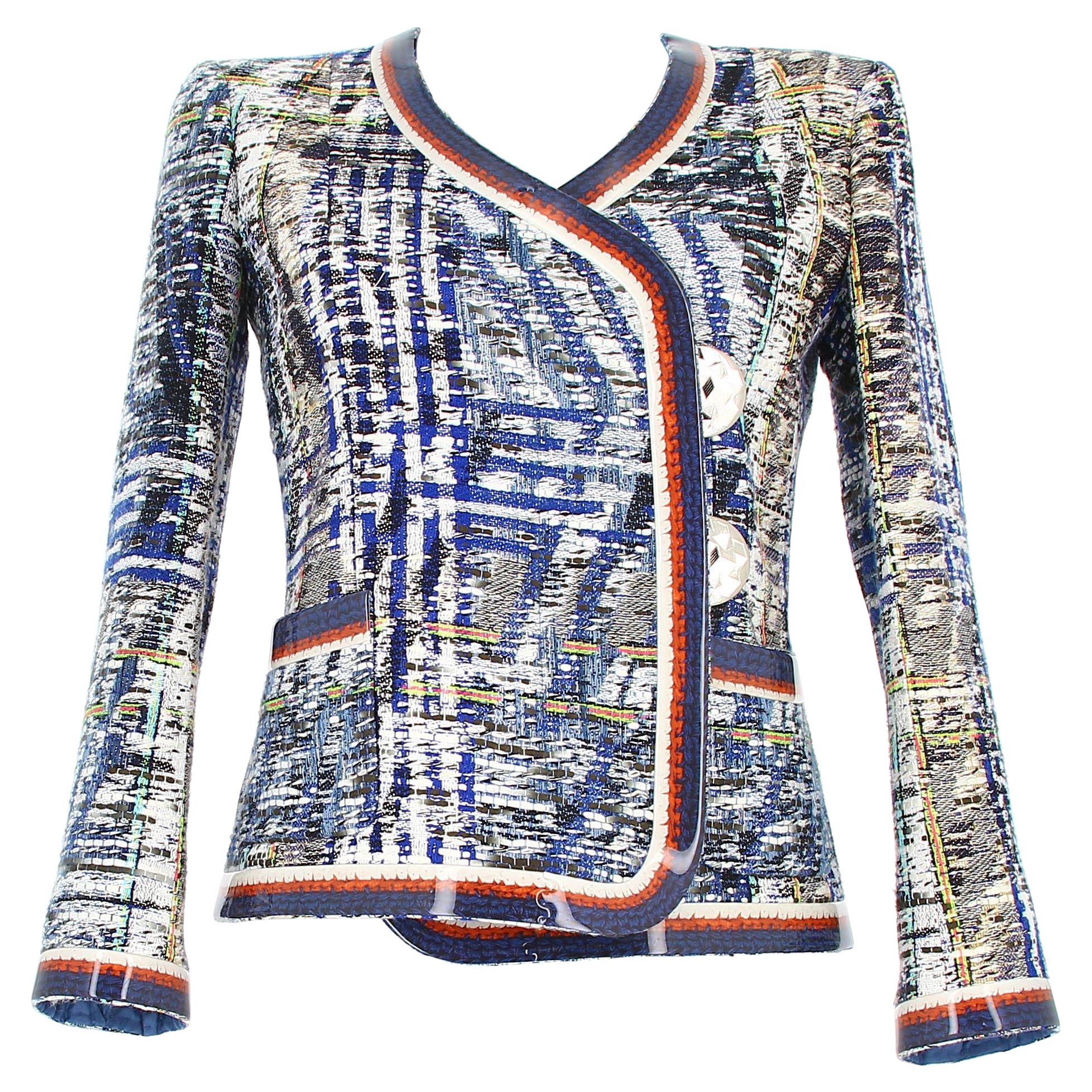 Frühjahr 2016 Chanel Blaue Tweed-Jacke im Angebot