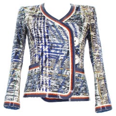 Frühjahr 2016 Chanel Blaue Tweed-Jacke