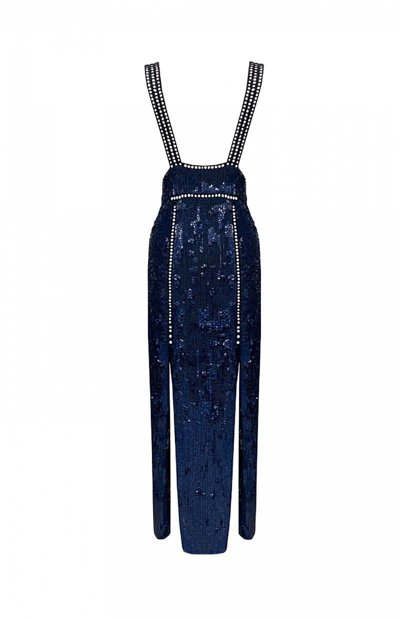 Women's Spring 2016 EMILIO PUCCI VISCOSE NAVY BLUE LONG SEQUIN DRESS size M