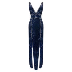 Spring 2016 EMILIO PUCCI VISCOSE NAVY BLUE LONG SEQUIN DRESS size M