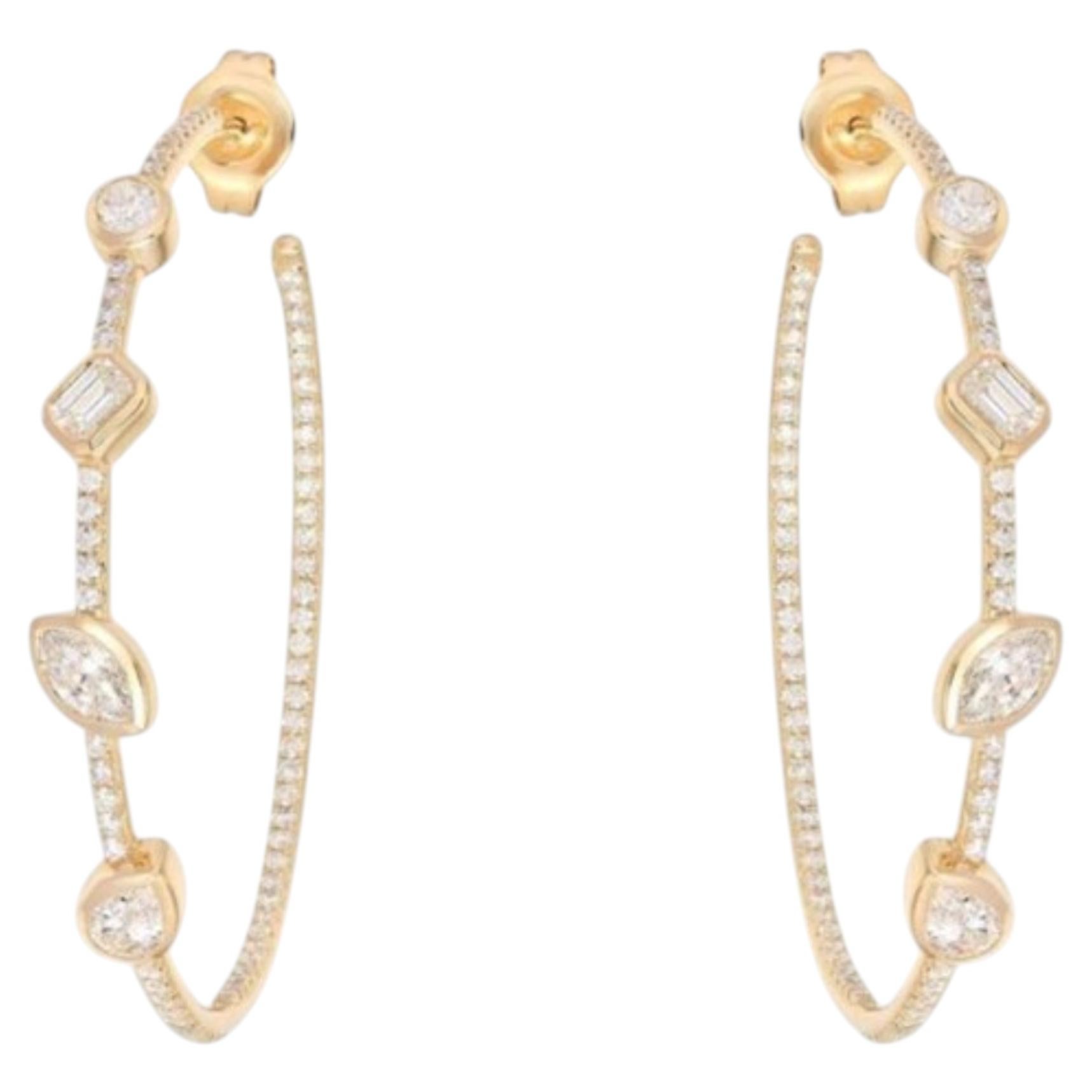 2.88ctw Fancy Diamond 14K Gold Hoop Earrings