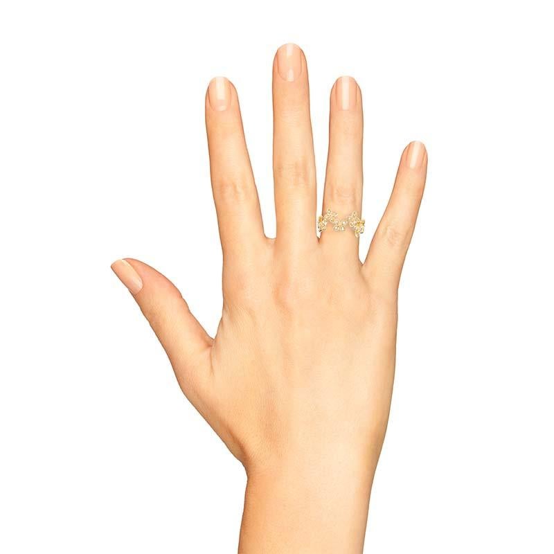 Women's Spring Bloom Romantic Floral Clover Motifs Diamond Half Eternity 14K Gold Ring For Sale
