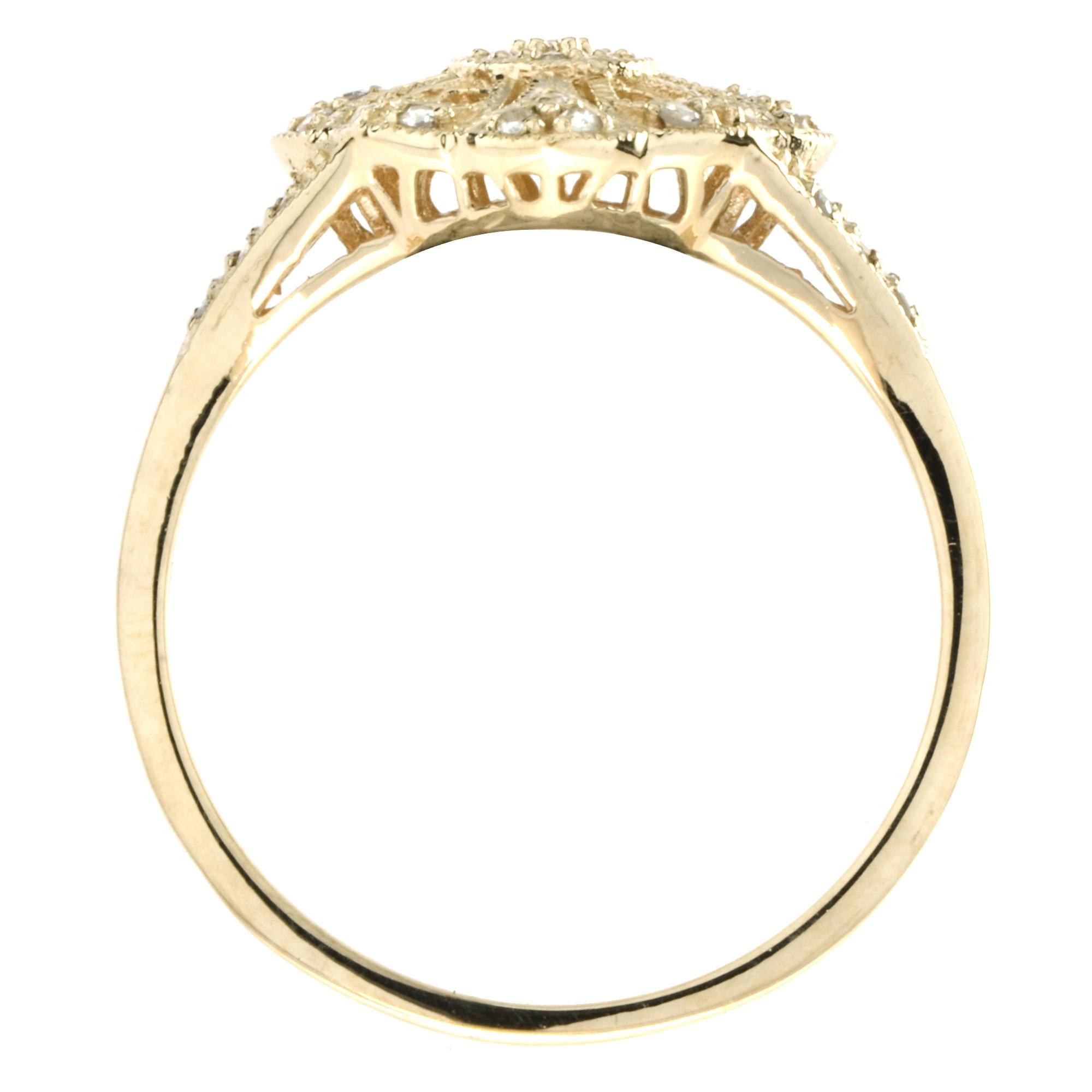 Women's Spring Bloom Vintage Style Edwardian Inspired Diamond 14K Yellow Gold Ring For Sale