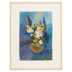 Vintage Spring Bouquet Oil on Hardboard Still Life Framed Spring Flowers White Blue