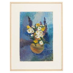 Bouquet di primavera Olio su tavola rigida Natura morta incorniciata Fiori di primavera Bianco Blu