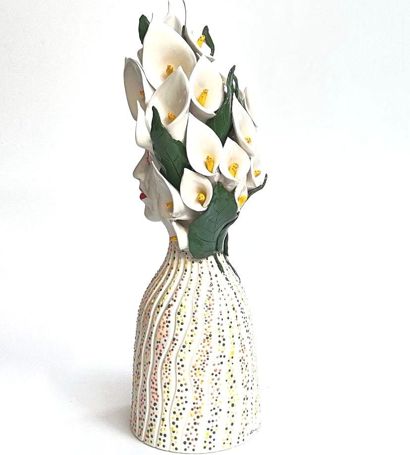 Modern Spring Calla Flower Womad face, Elegant and Unique. Handmade with no mold. Italy For Sale