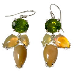 Spring Dangle Earrings in Peridot, Opal and Sterling Silver